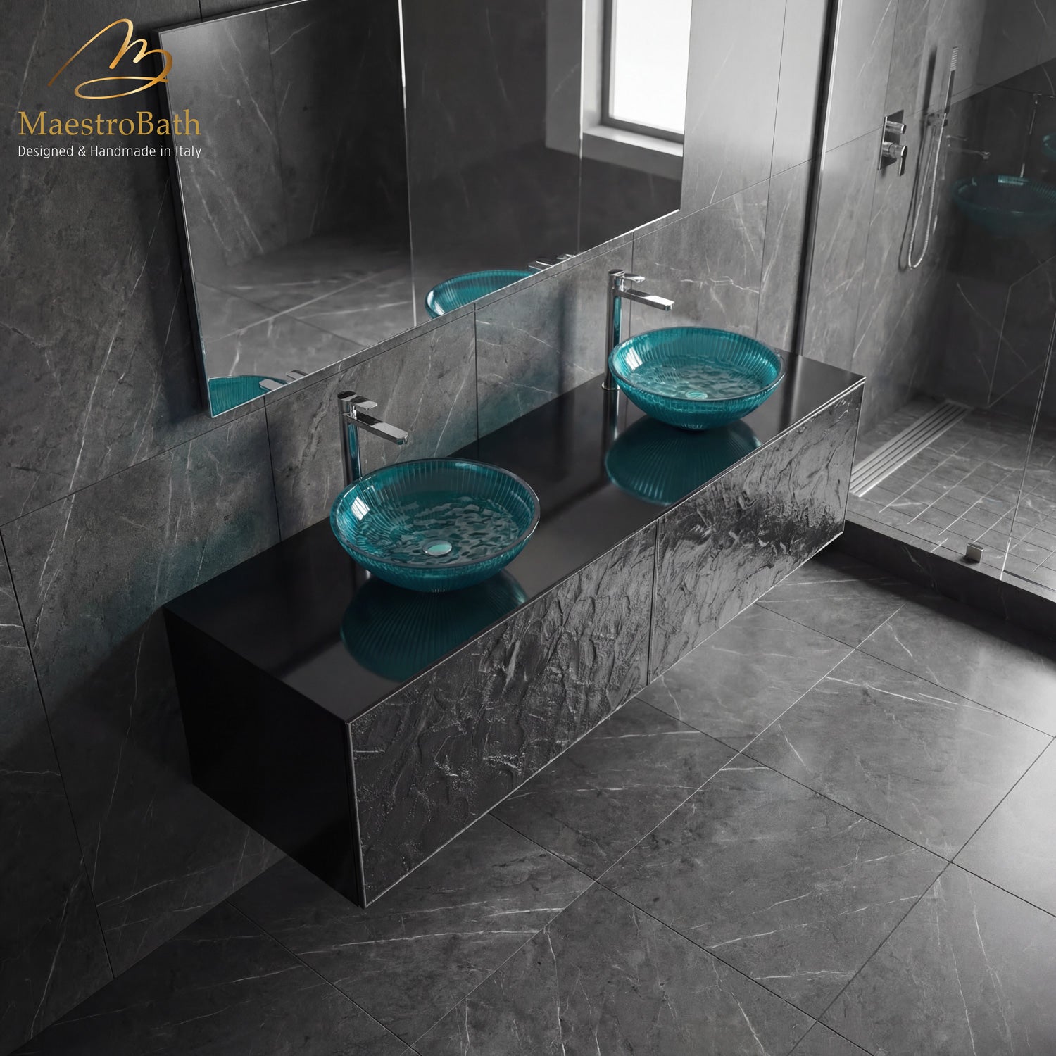 Designer Murano Glass Wallmount Bathroom Double Vanity #size_72"