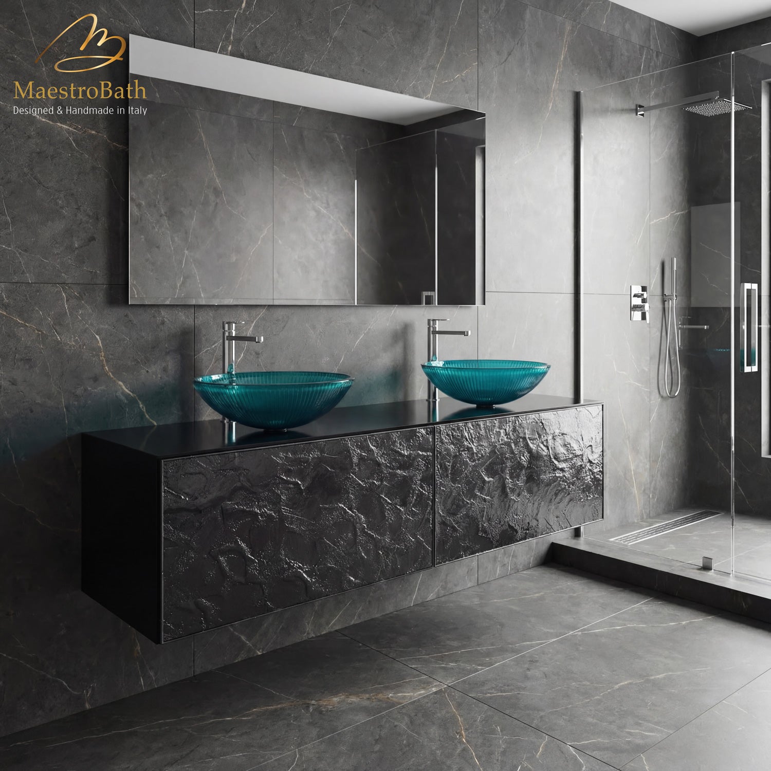 Designer Murano Glass Wallmount Bathroom Double Vanity #size_72"