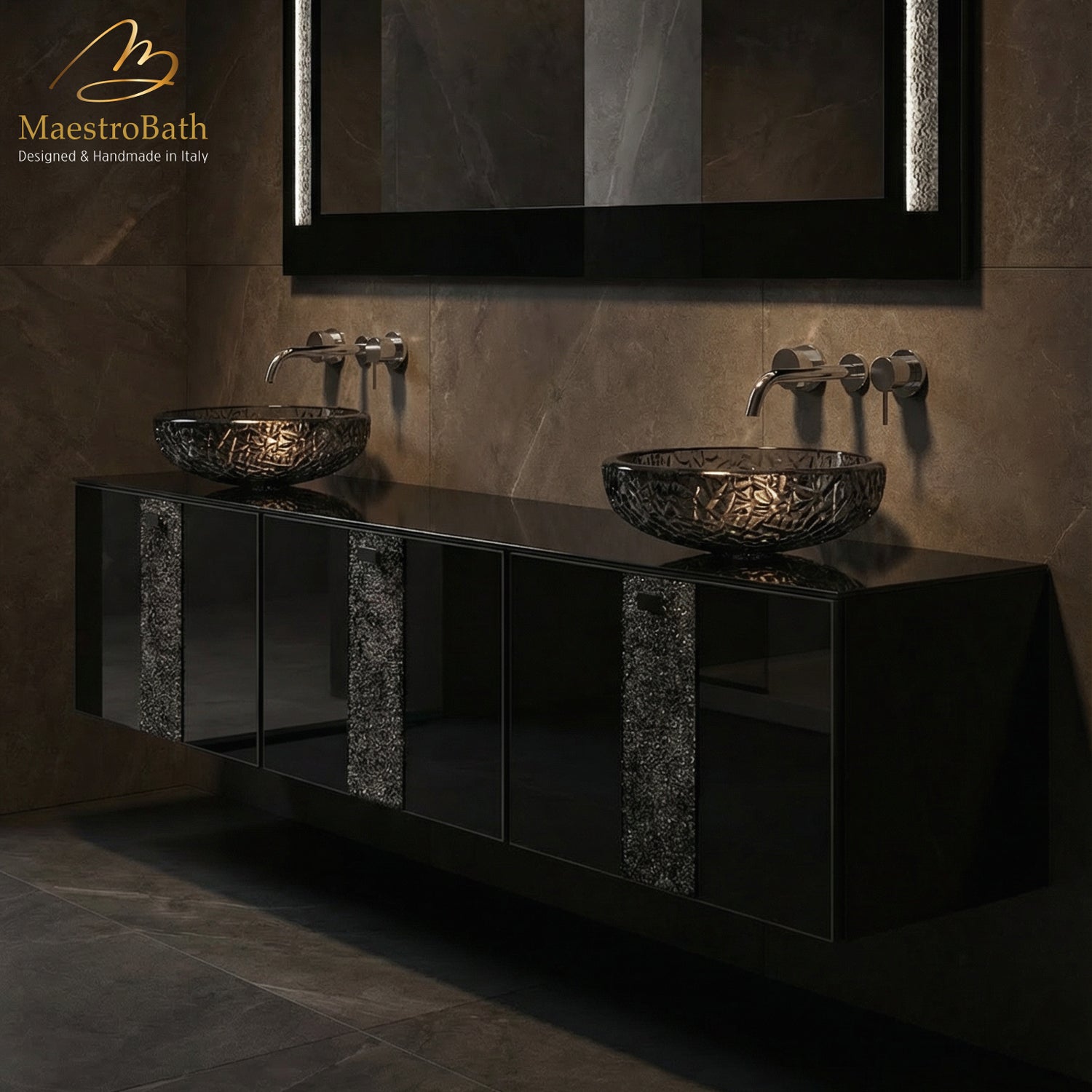 Luxury Crystal Glass Wallmount Double Vanity #color_black