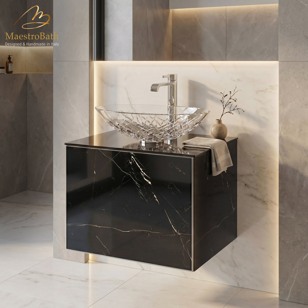 Luxury Nero Marquina Glass Bathroom Vanity