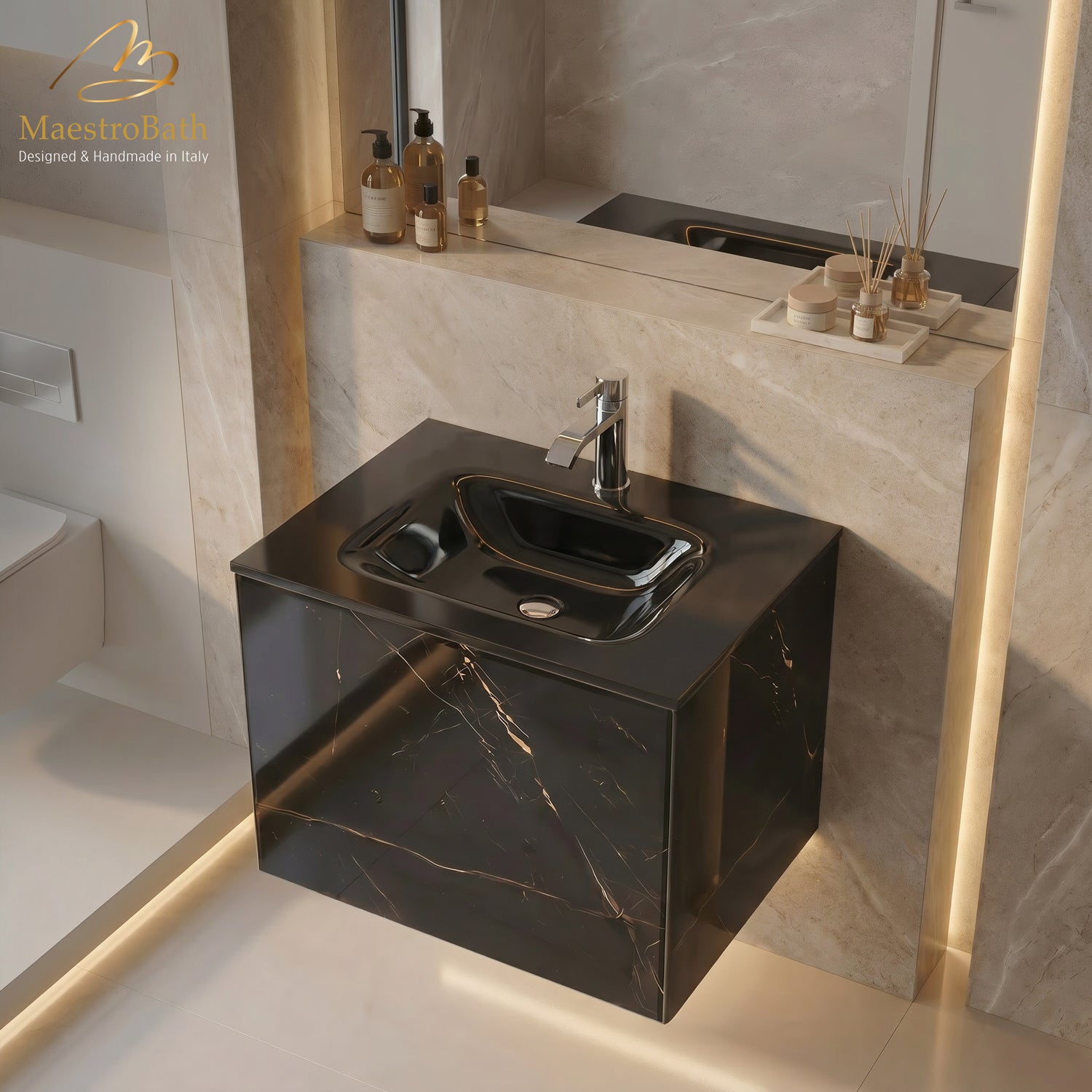 Luxury Nero Marquina Glass Bathroom Vanity