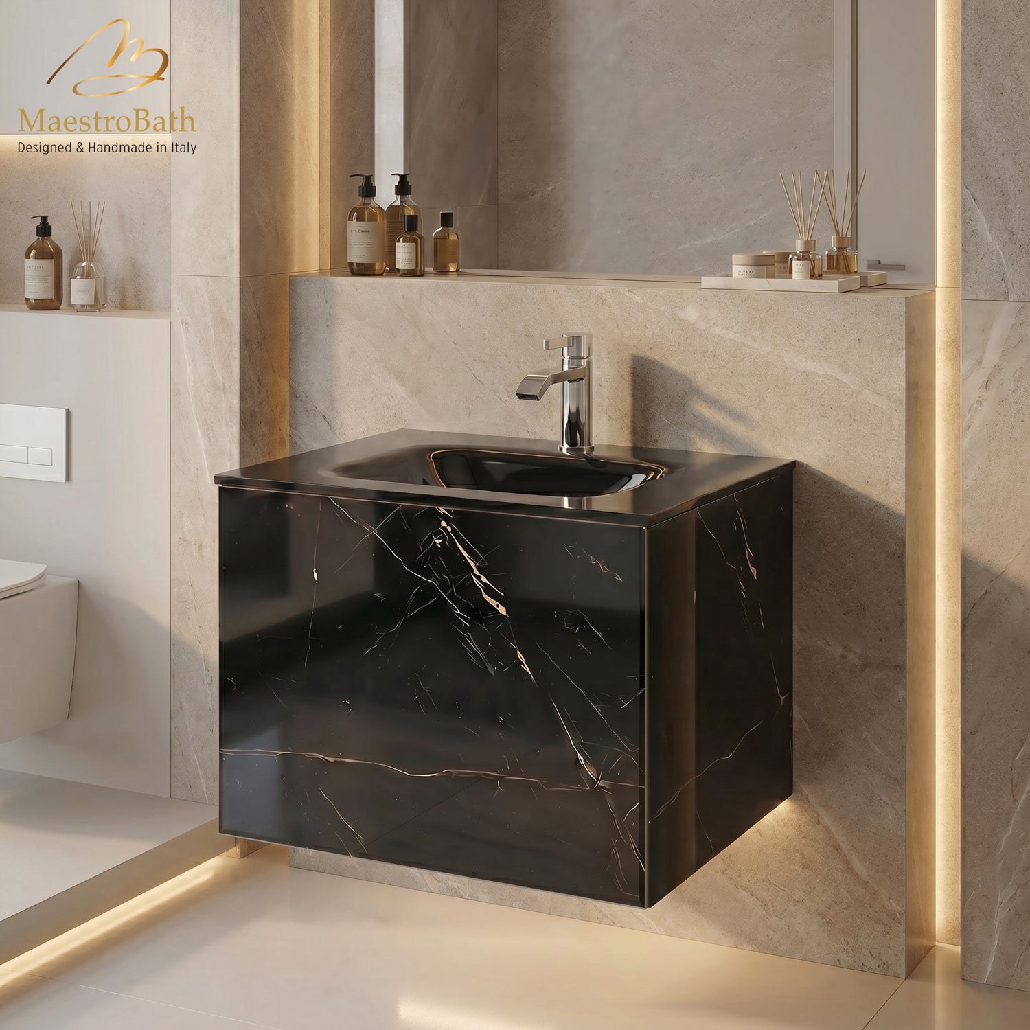 Luxury Nero Marquina Glass Bathroom Vanity