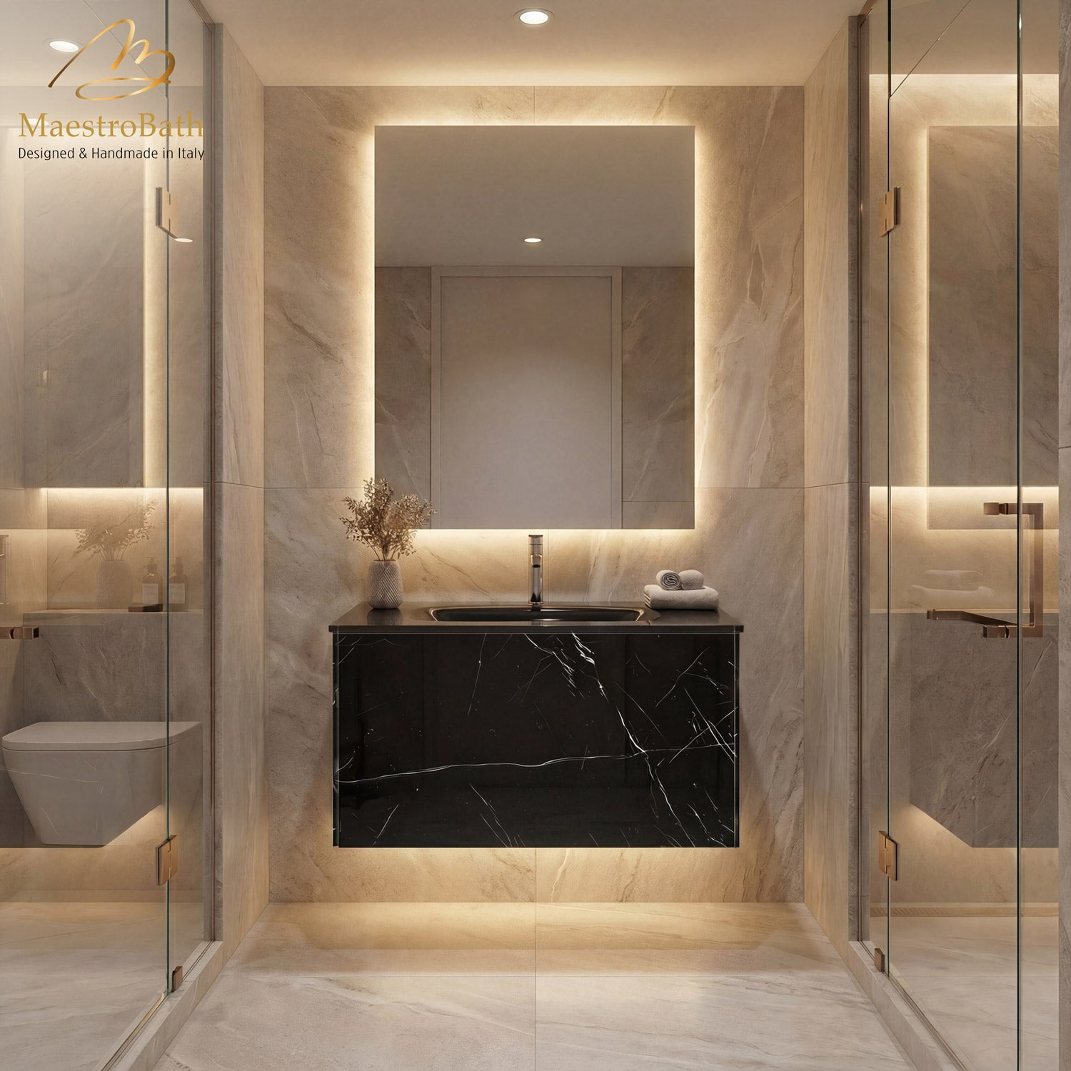 Luxury Nero Marquina Glass Bathroom Vanity