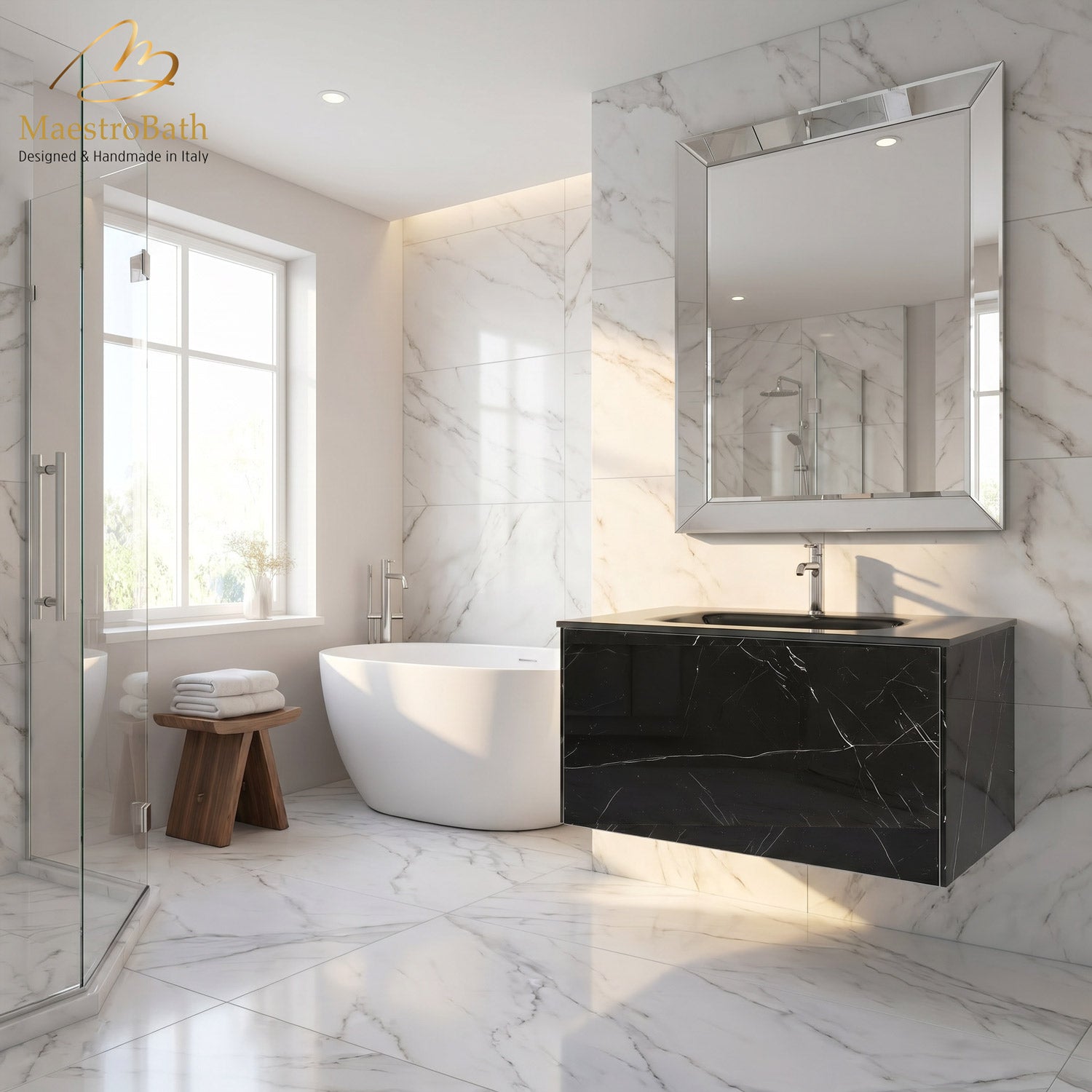 Luxury Nero Marquina Glass Bathroom Vanity