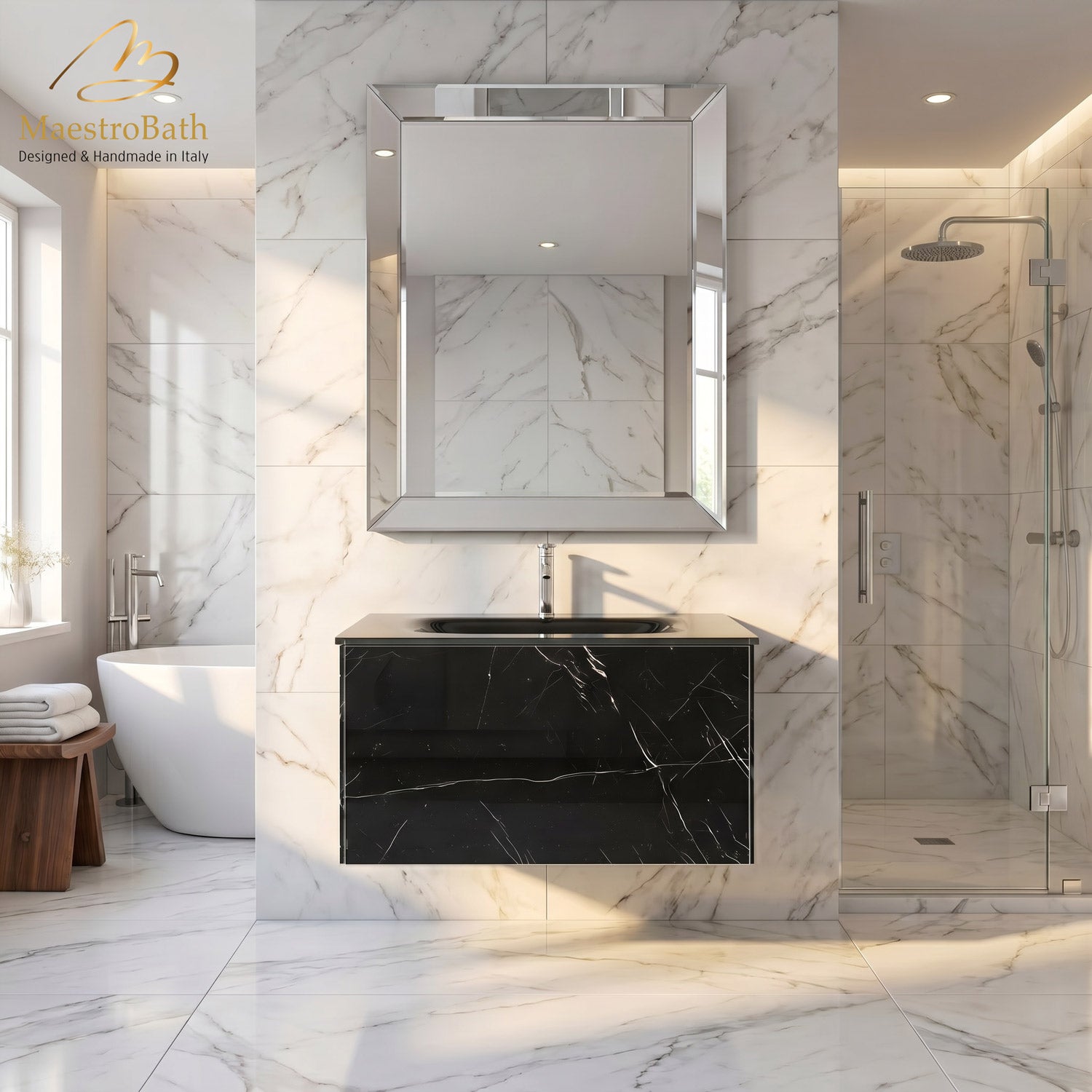 Luxury Nero Marquina Glass Bathroom Vanity