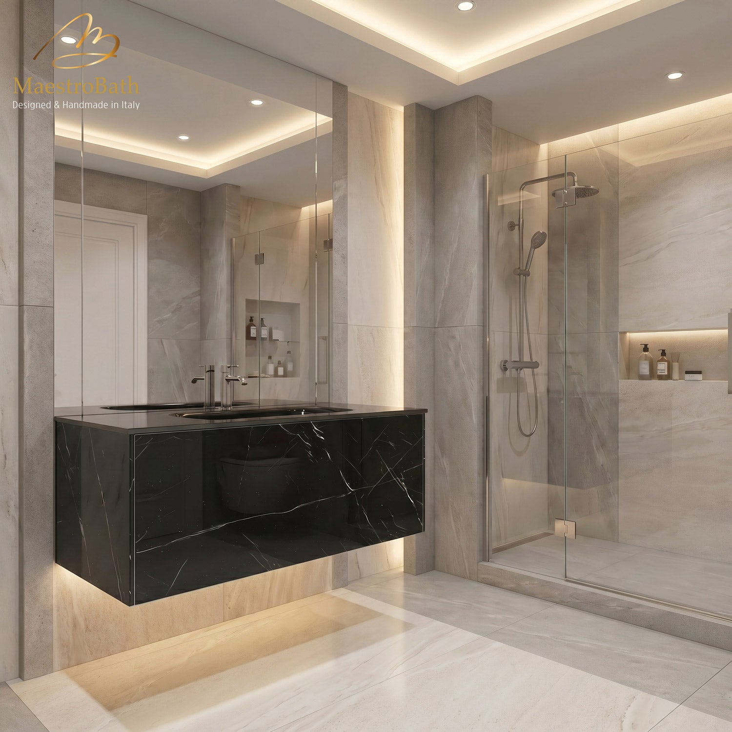 Luxury Nero Marquina Glass Bathroom Vanity