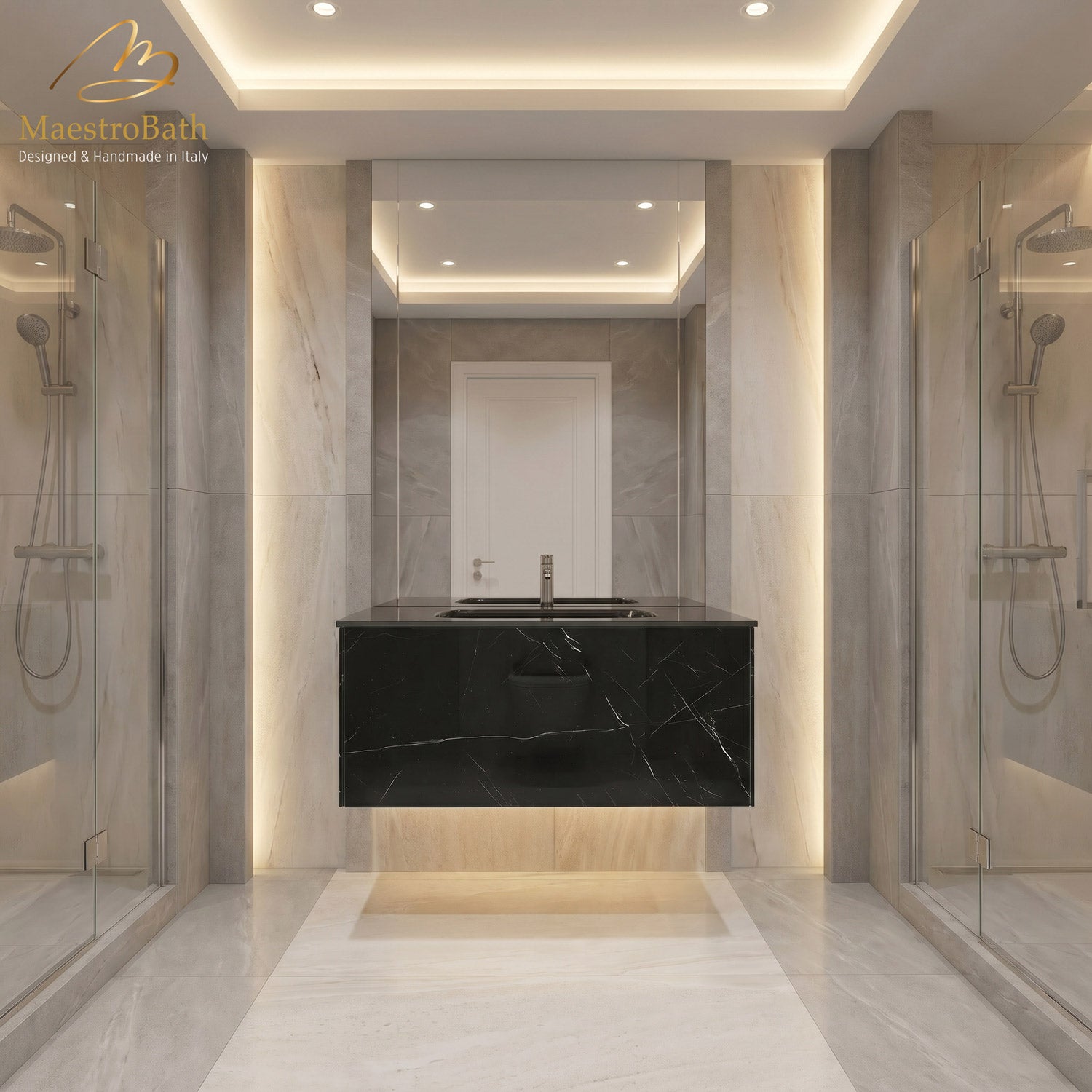 Luxury Nero Marquina Glass Bathroom Vanity