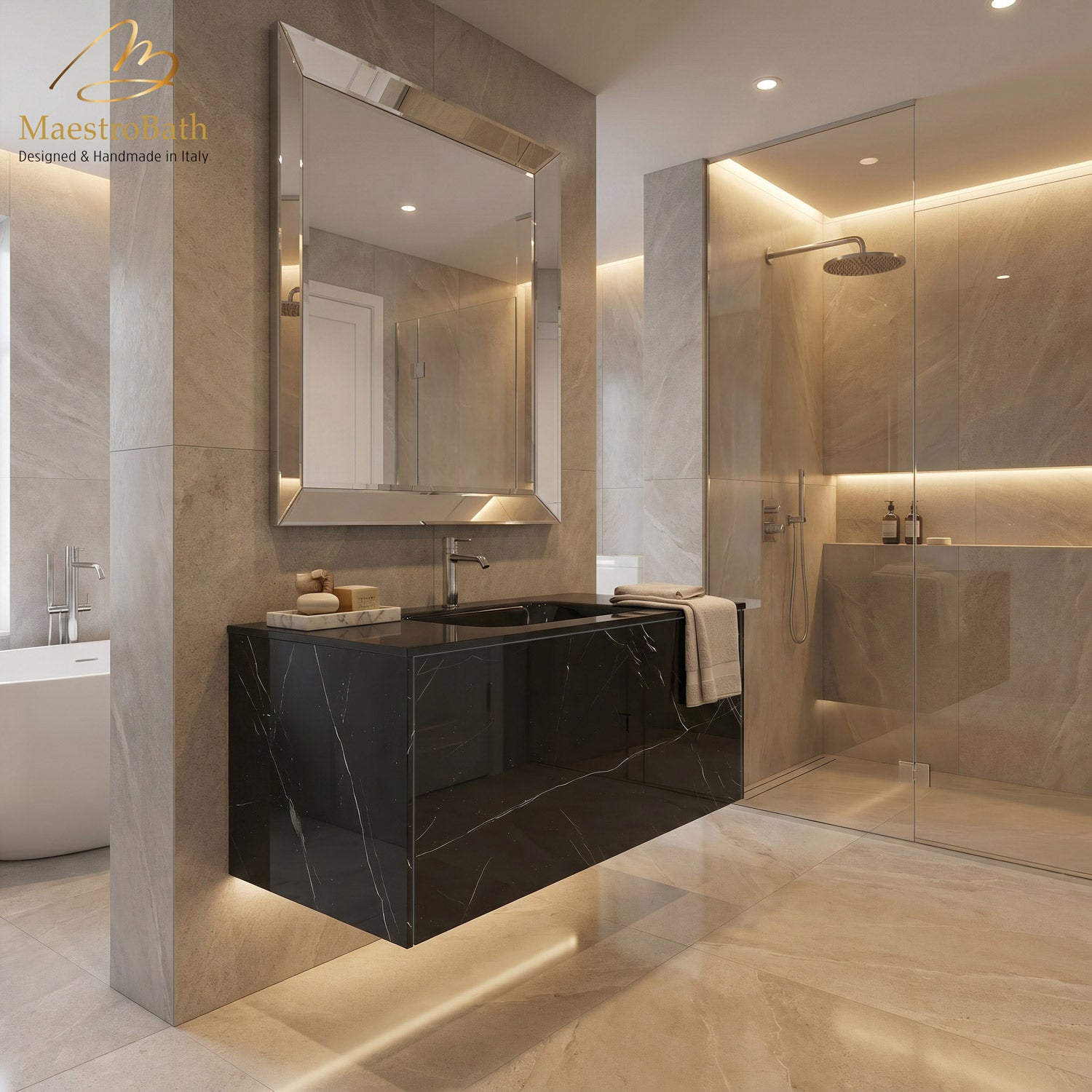 Luxury Nero Marquina Glass Bathroom Vanity