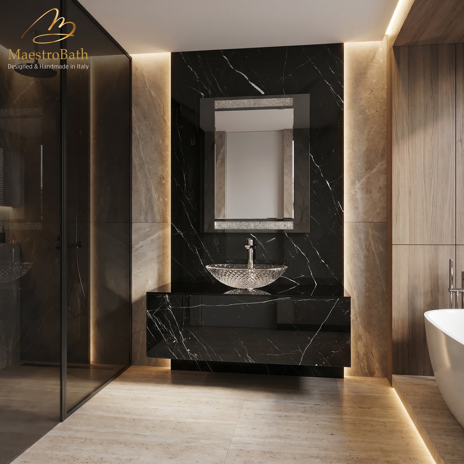 Luxury Nero Marquina Glass Bathroom Vanity