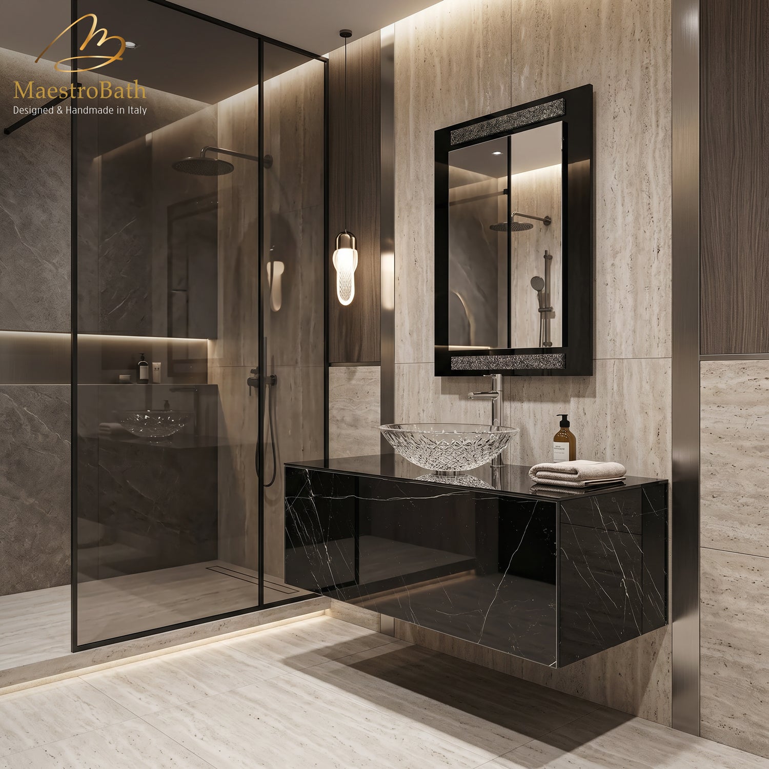 Luxury Nero Marquina Glass Bathroom Vanity
