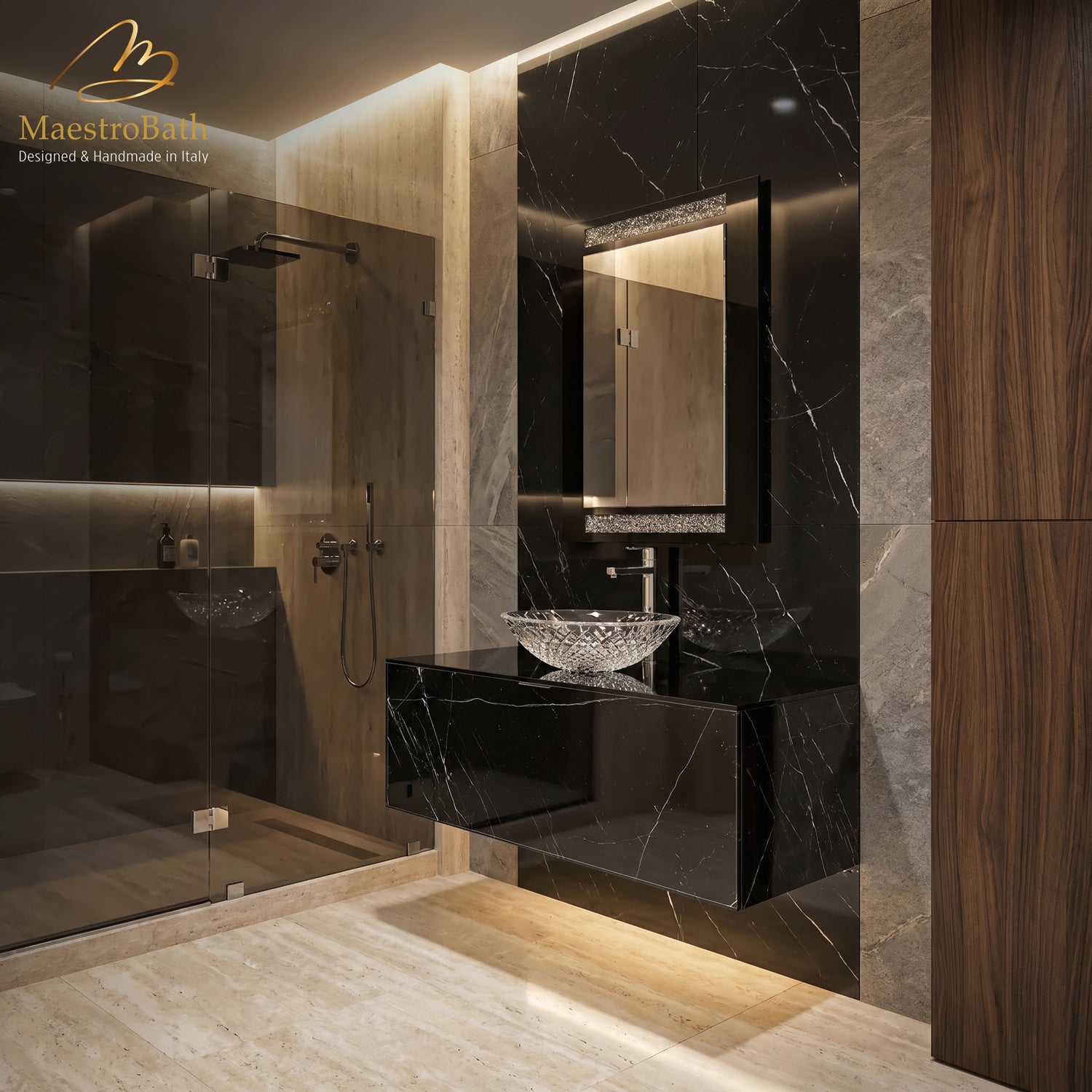 Luxury Nero Marquina Glass Bathroom Vanity