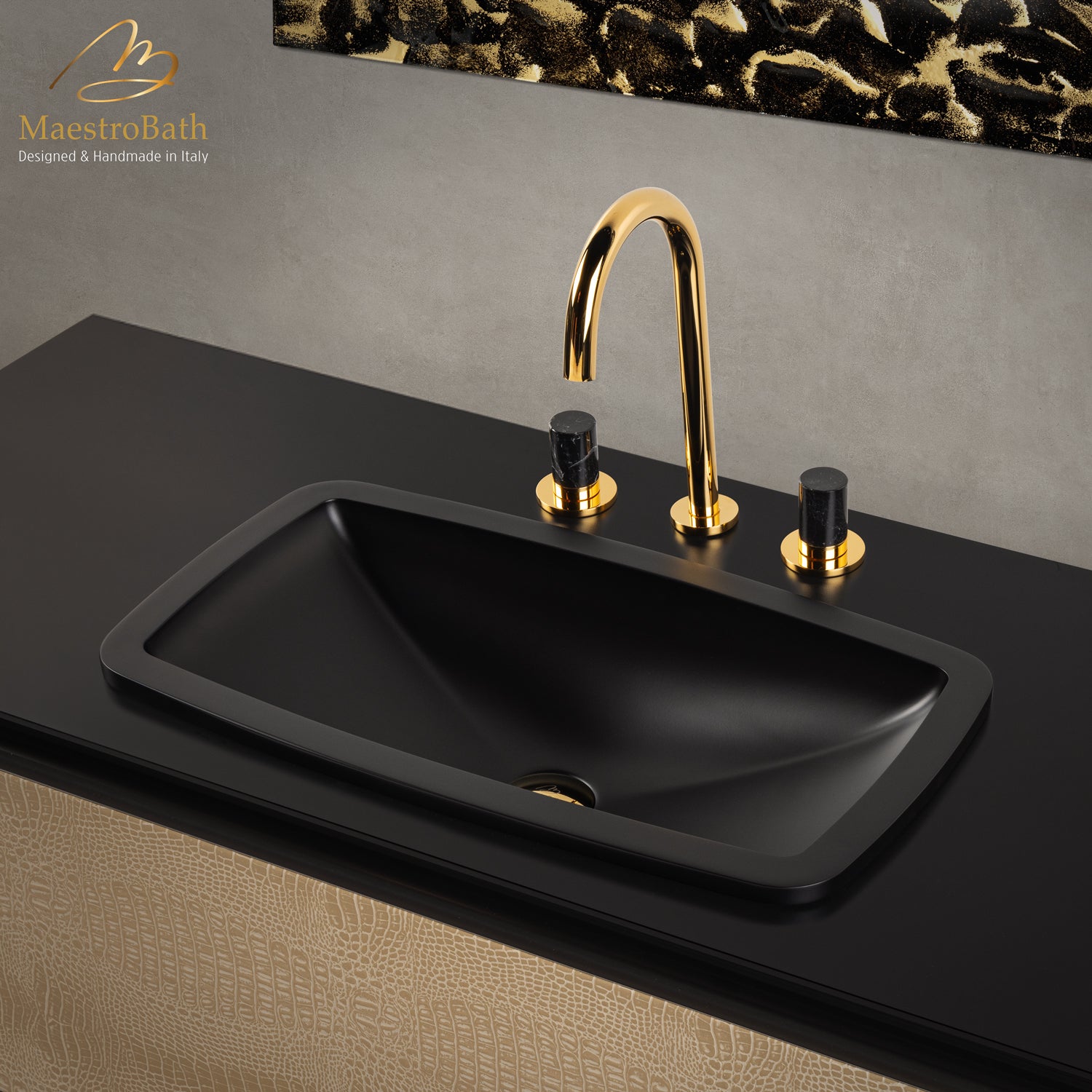 Rectangular Drop-In Bathroom Sink | Black #color_black