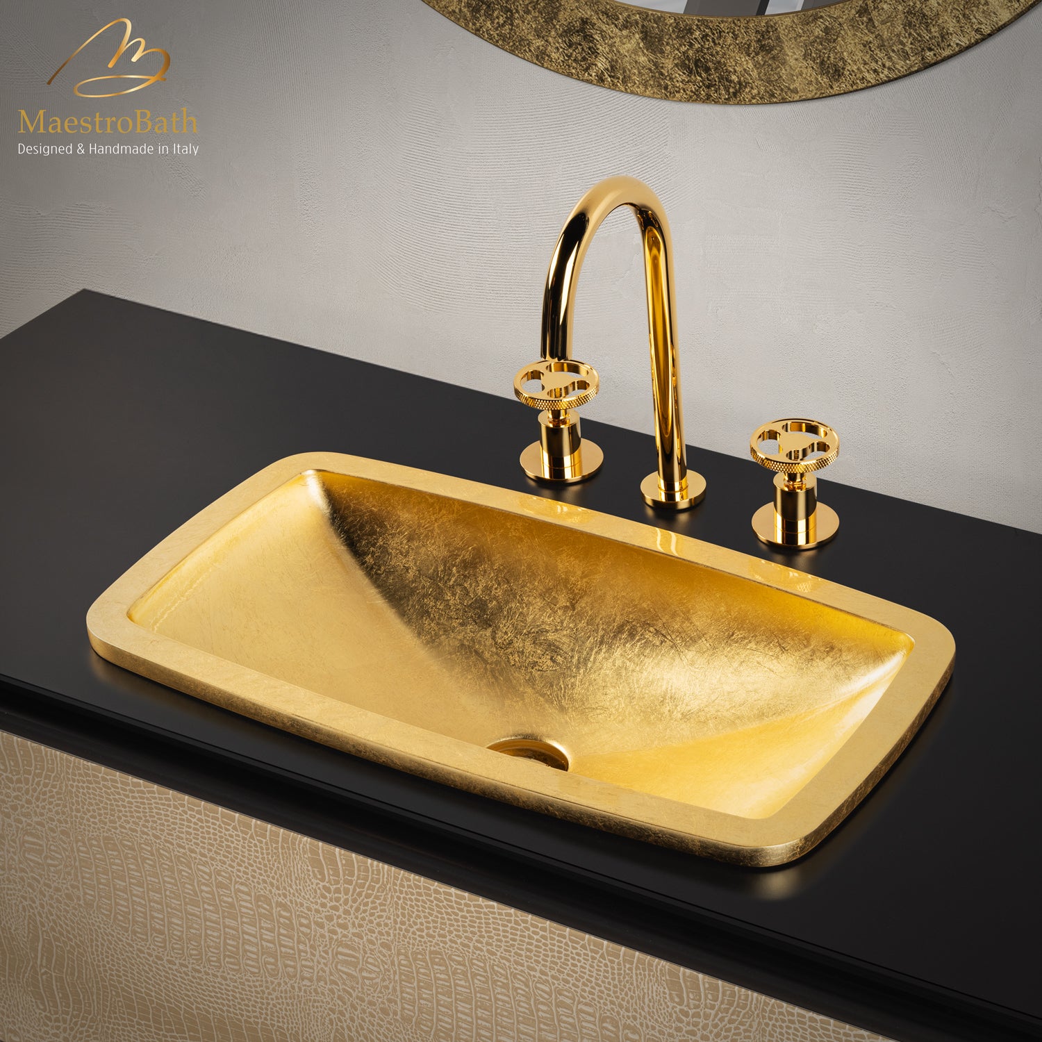 Rectangular Drop-In Bathroom Sink | Gold Leaf #color_gold leaf
