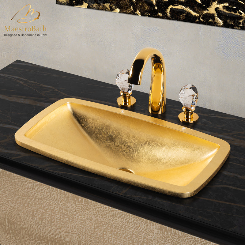 Rectangular Drop-In Bathroom Sink | Gold Leaf