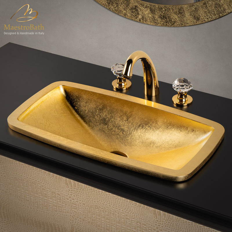 Rectangular Drop-In Bathroom Sink | Gold Leaf