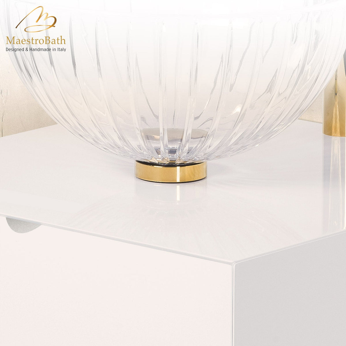 Mounting Disc vessel sink mounting ring, shown in polished gold, 2.7 inch by 2.7 inch by 0.7 inch
