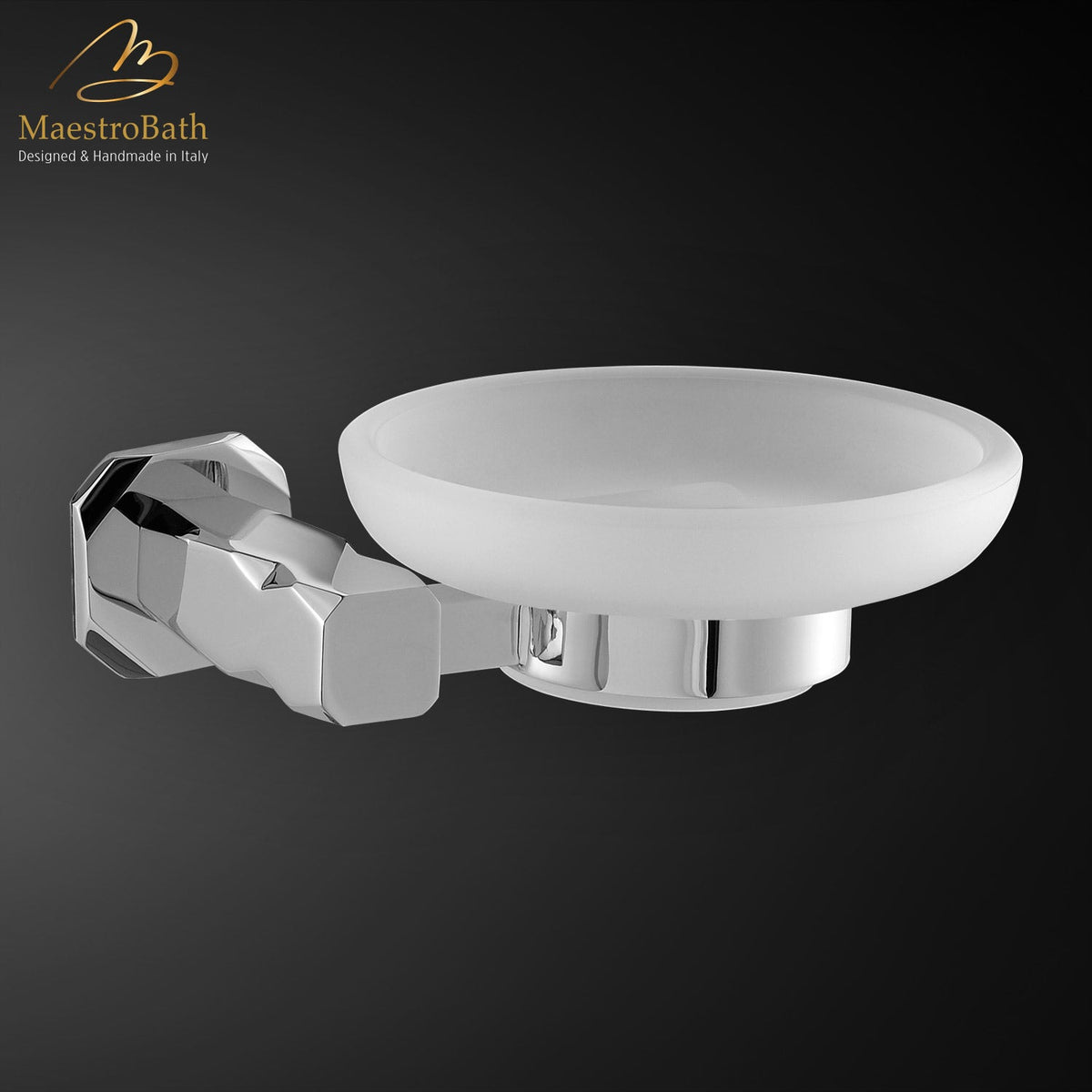 Ikon Soap Dish Holder, shown in polished chrome, 1.5 inch by 1.5 inch by 4.5 inch