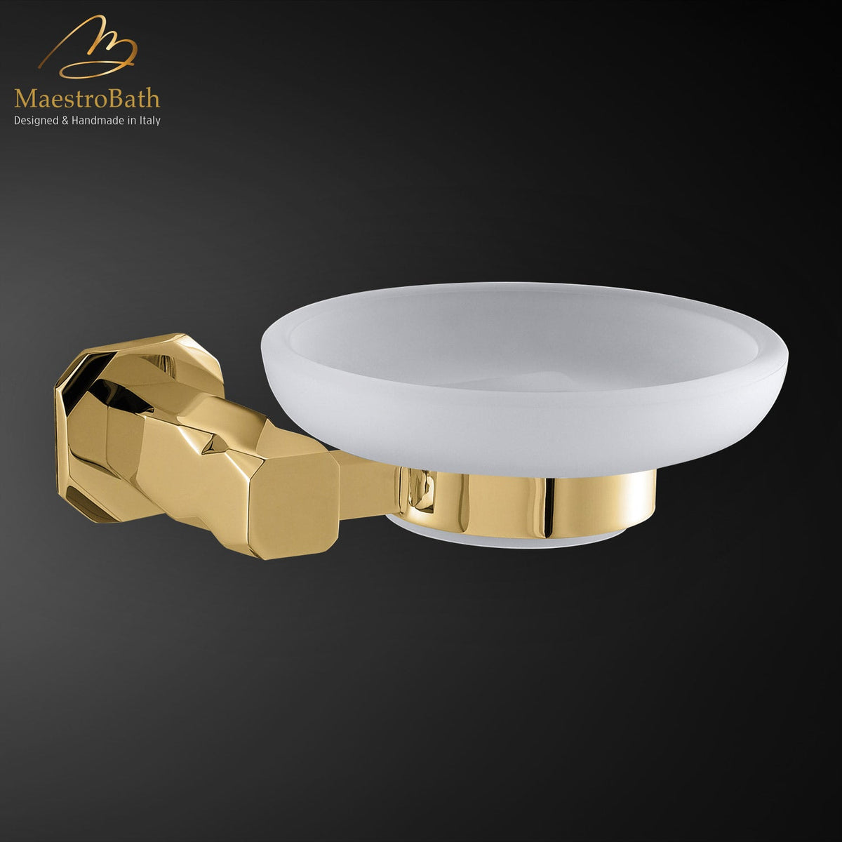 Ikon Soap Dish Holder, shown in polished gold, 1.5 inch by 1.5 inch by 4.5 inch