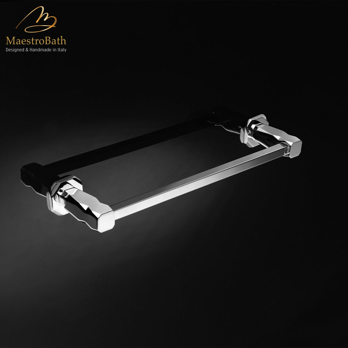 Wall mounted brass towel bar, shown in polished chrome, 15.7 inch long and 2.8 inch deep, made of solid brass