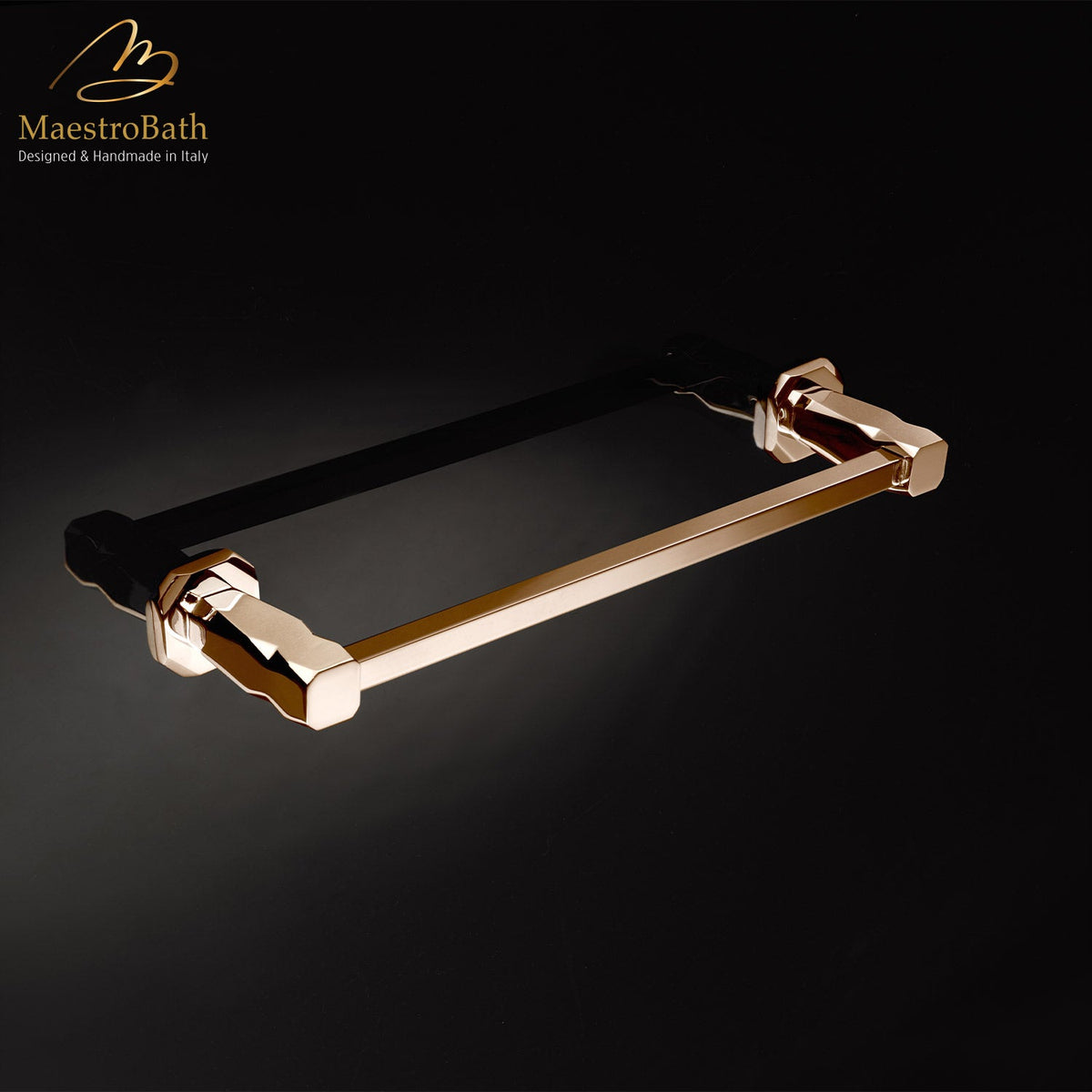 Wall mounted brass towel bar, shown in polished gold, 15.7 inch long and 2.8 inch deep, made of solid brass