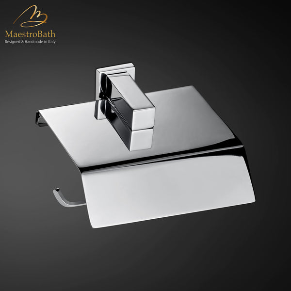 Modern Roll Holder with Cover | Polished Chrome