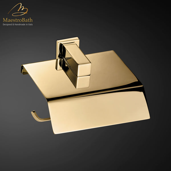 Modern Roll Holder with Cover | Polished Gold