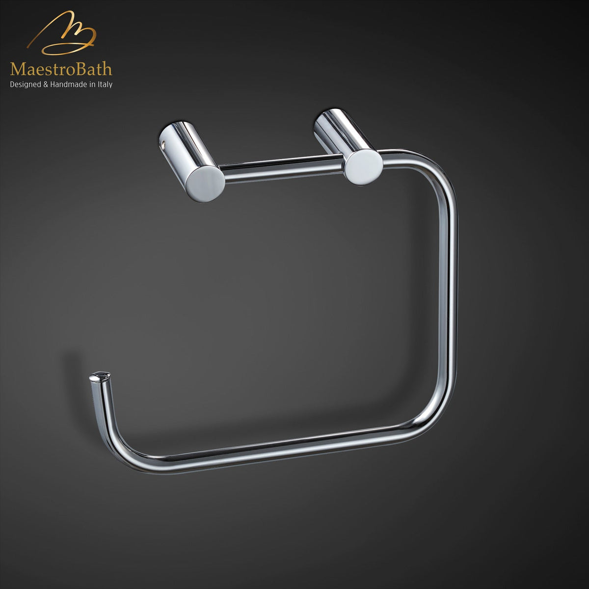 Wall mounted brass towel ring, shown in polished chrome, 7.6 inch by 5.7 inch by 2.9 inch, made of solid brass