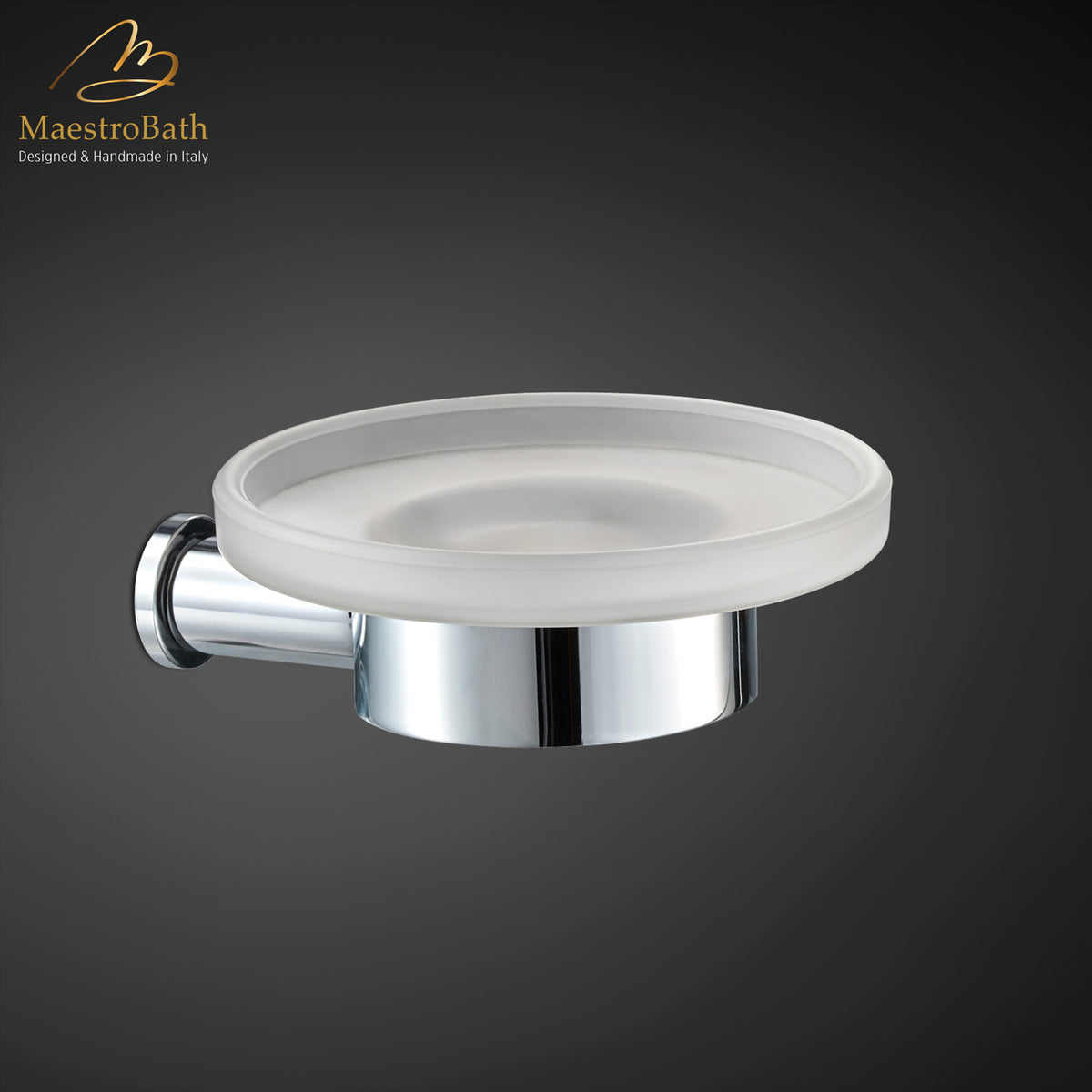Brass soap dish, shown in polished chrome, 4.3 inch by 4.3 inch by 4.9 inch, made of solid brass