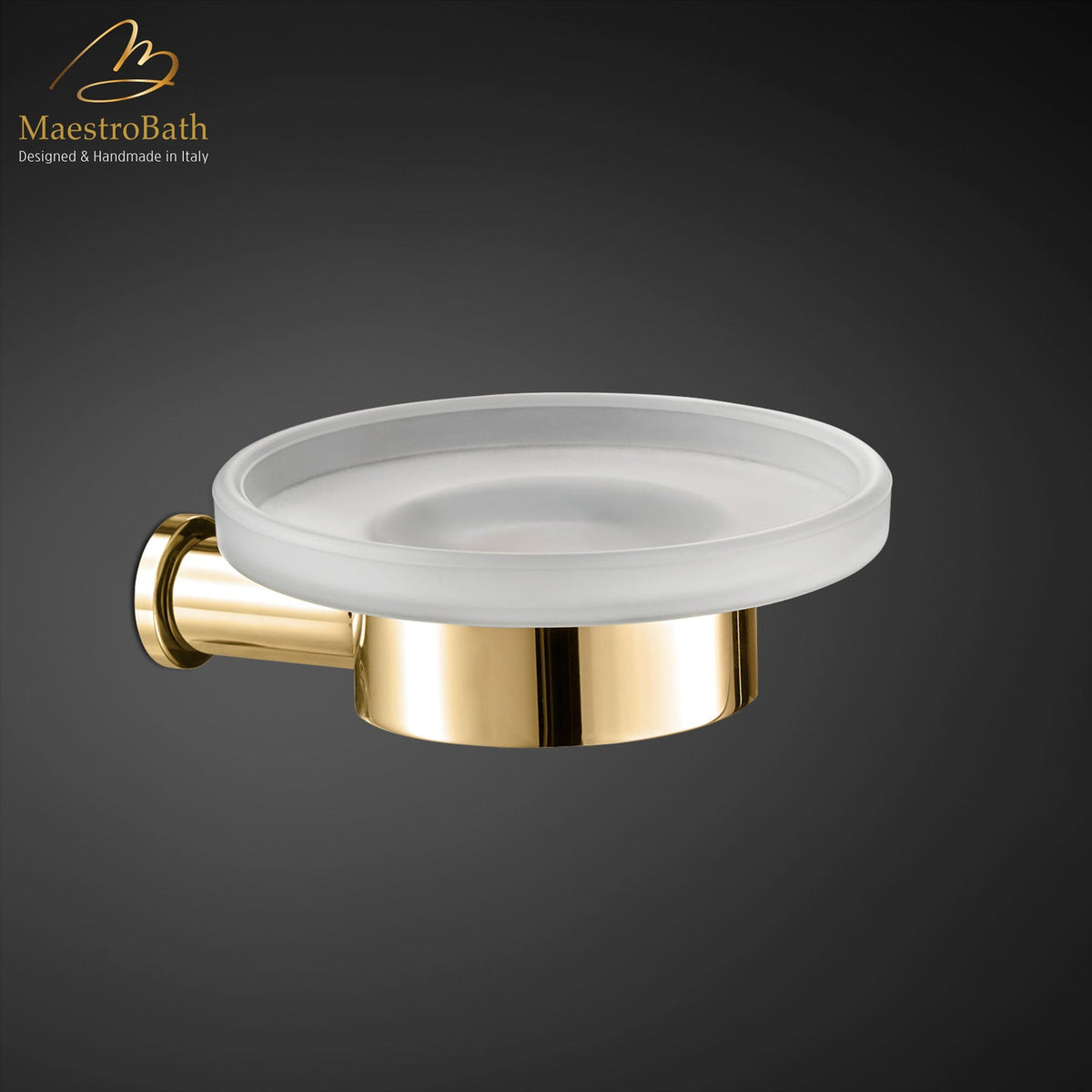 Brass soap dish, shown in polished gold, 4.3 inch by 4.3 inch by 4.9 inch, made of solid brass