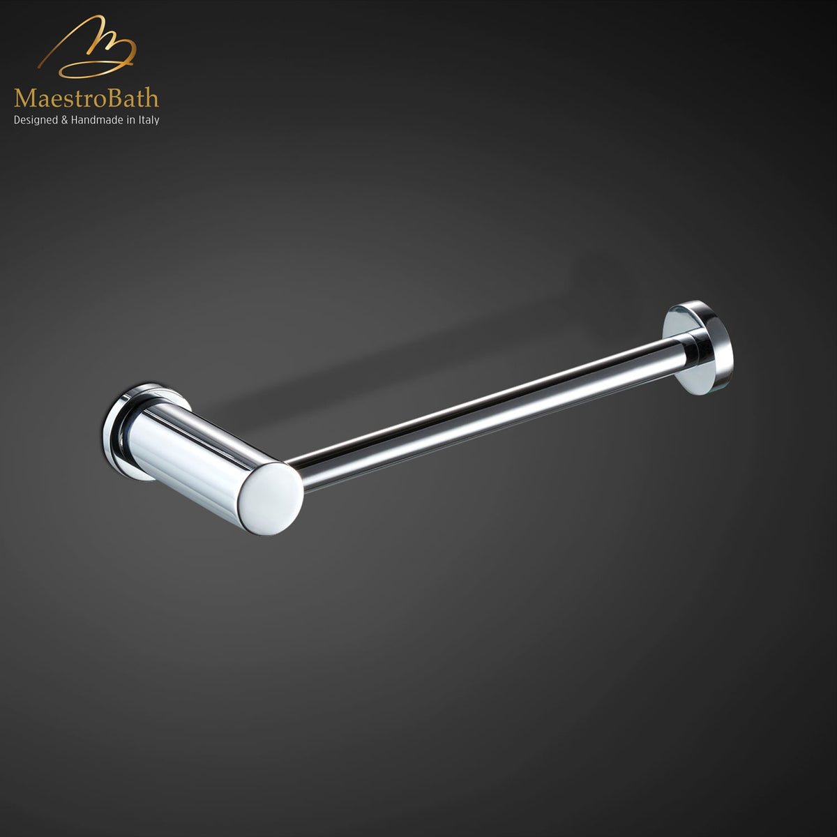 Wall mounted brass toilet paper holder, shown in polished chrome, 6 inch by 1 inch by 2.5 inch, made of solid brass