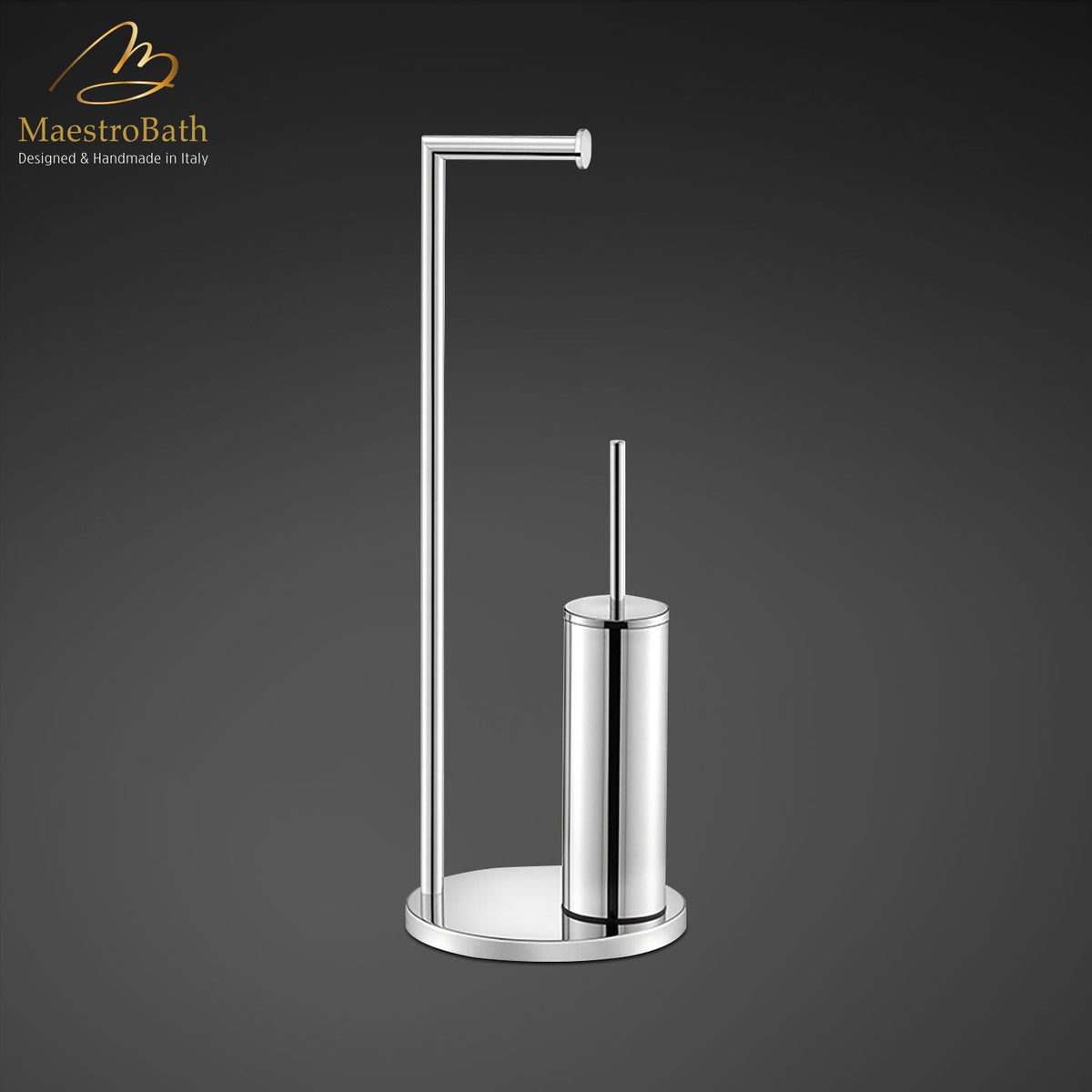 Brass freestanding towel stand, shown in polished chrome, 32.6 inch by 8.6 inch, made of solid brass