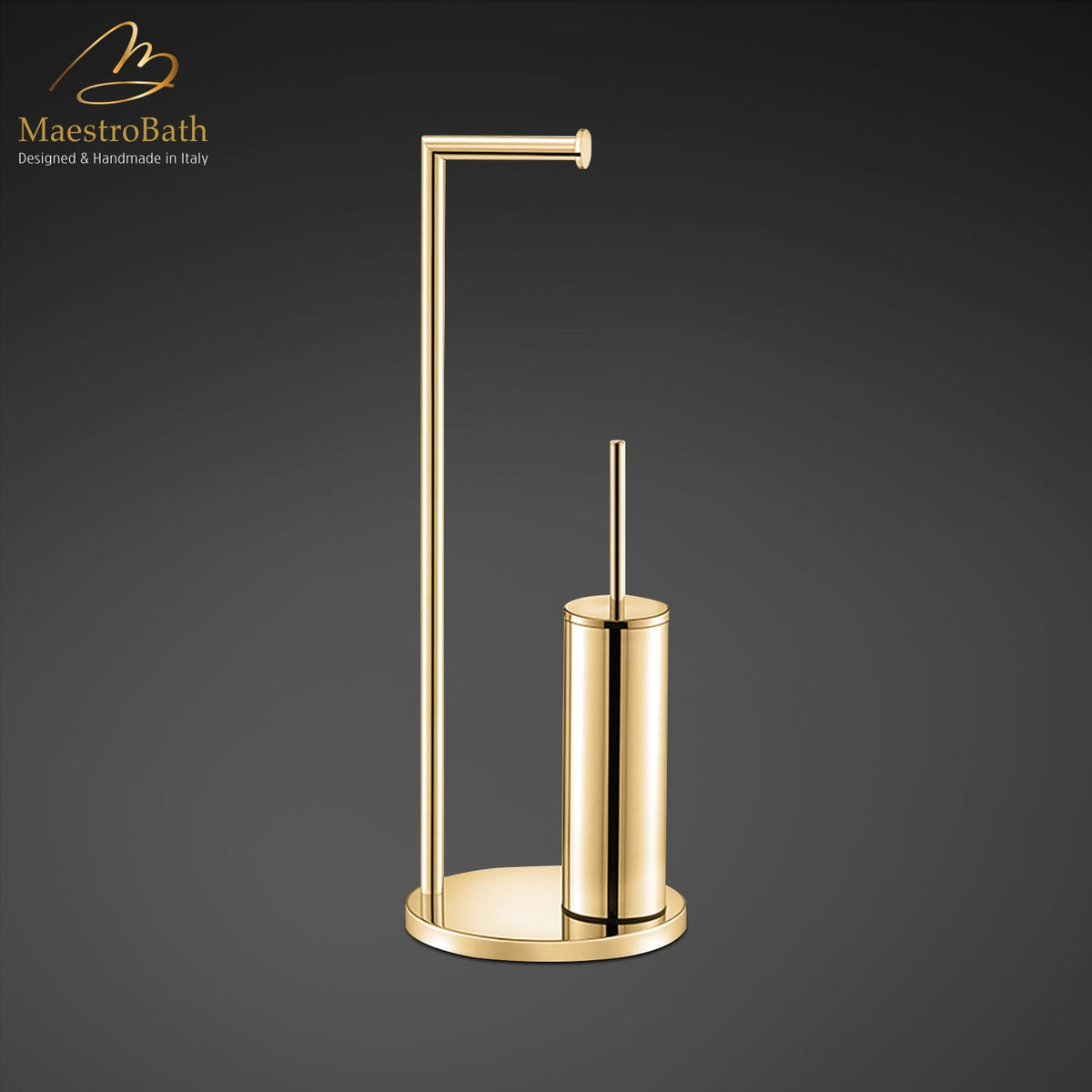 Brass freestanding towel stand, shown in polished gold, 32.6 inch by 8.6 inch, made of solid brass