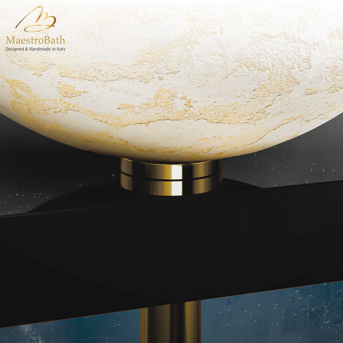 Above counter brass vessel sink, shown in gold, 3.3 inch by 3.3 inch with a 0.5 inch basin depth, made of solid brass