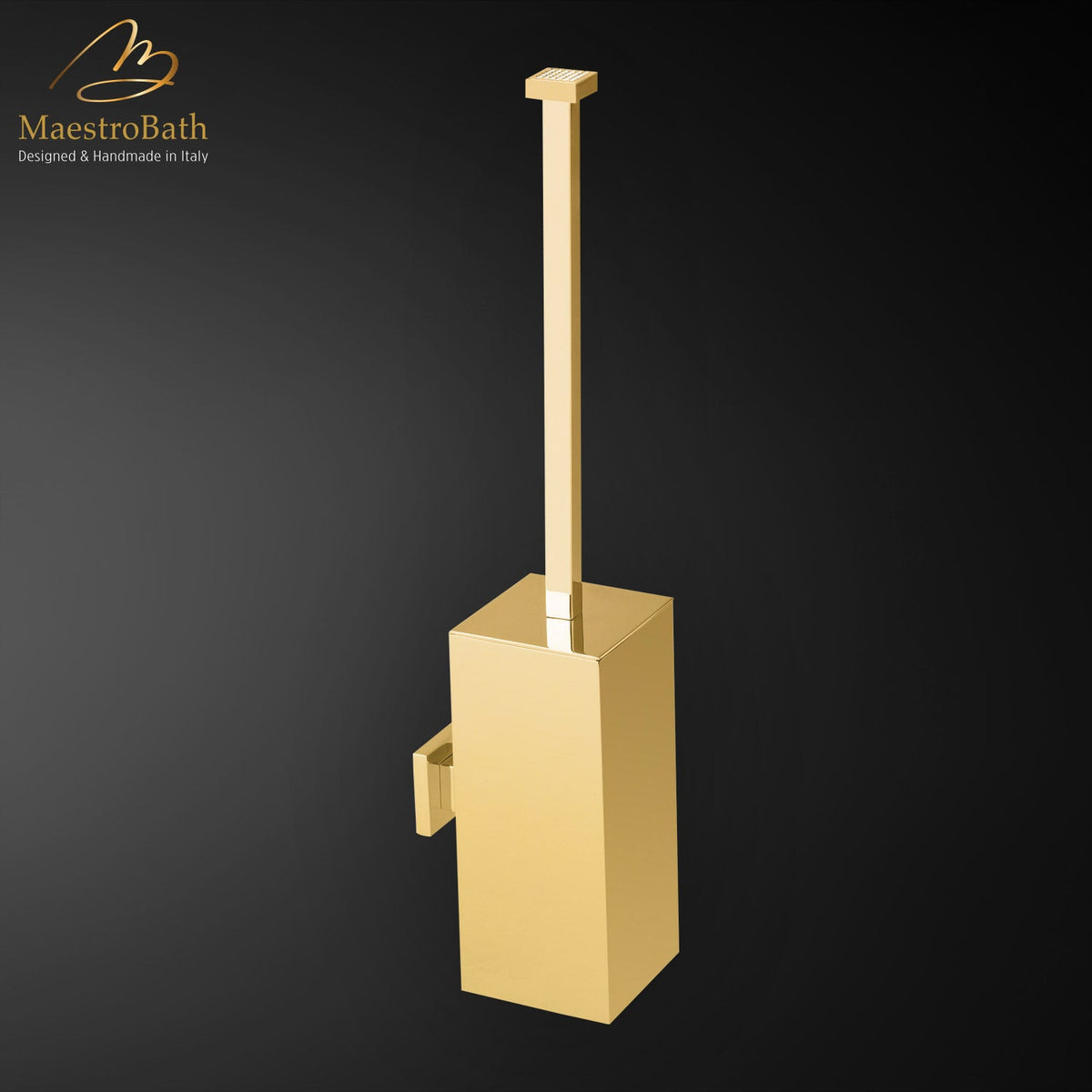 Skip Diamond Brush Holder, shown in polished gold, 2.7 inch by 2.7 inch by 15.7 inch