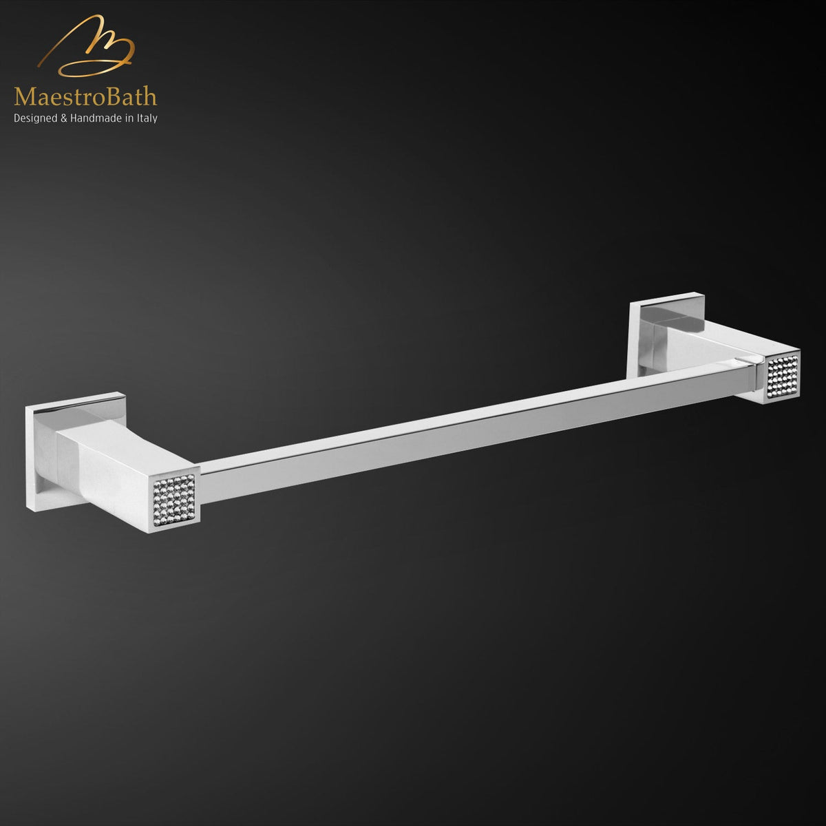 Wall mounted brass towel bar, shown in polished chrome, 23.6 inch long and 2.8 inch deep, made of solid brass