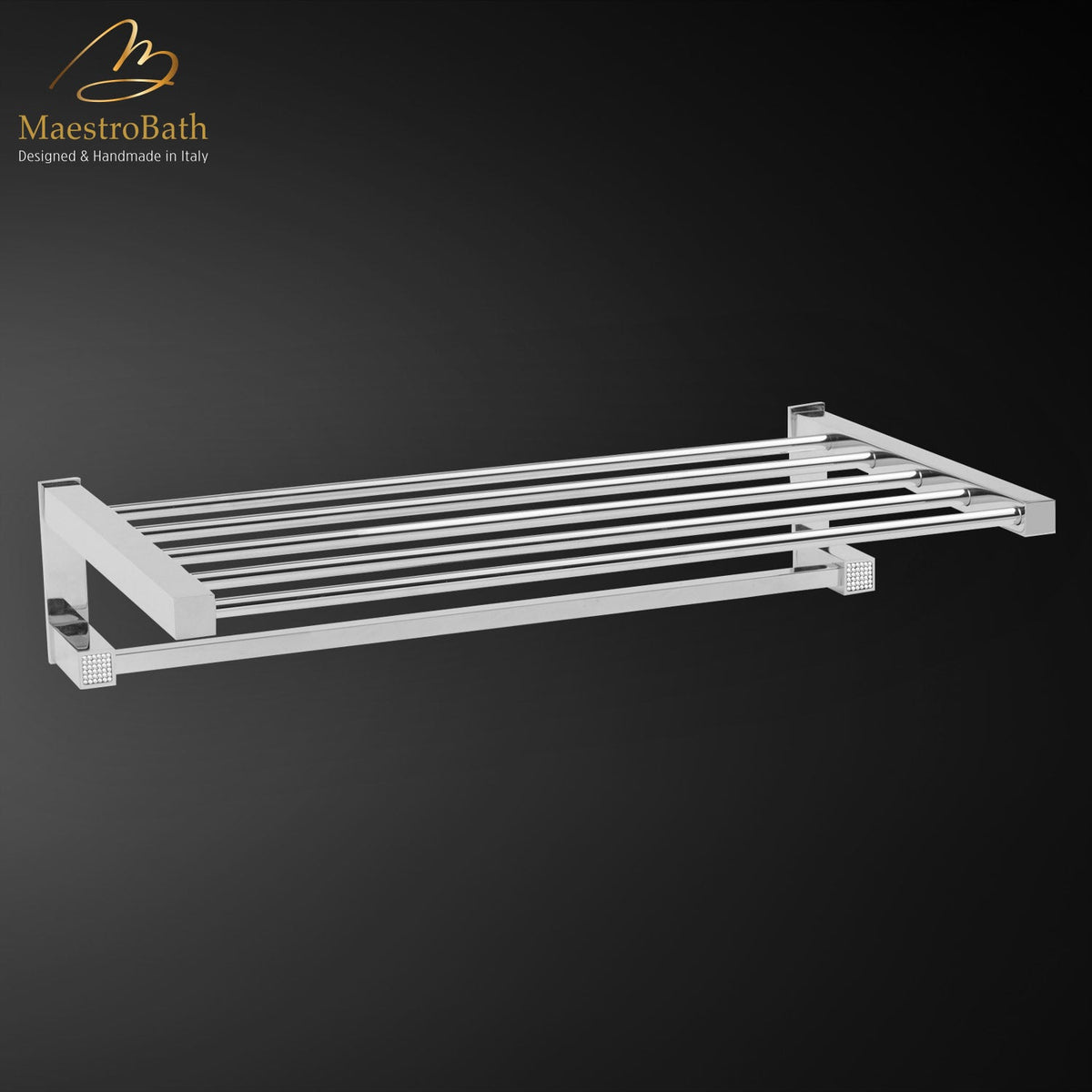 Skip Diamond Towel Holder Stand, shown in polished chrome, 18.7 inch by 7.3 inch by 11.8 inch