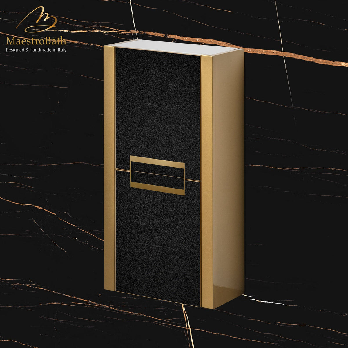 Danya Bathroom Cabinet with 2-doors, made of solid wood #color_black and gold