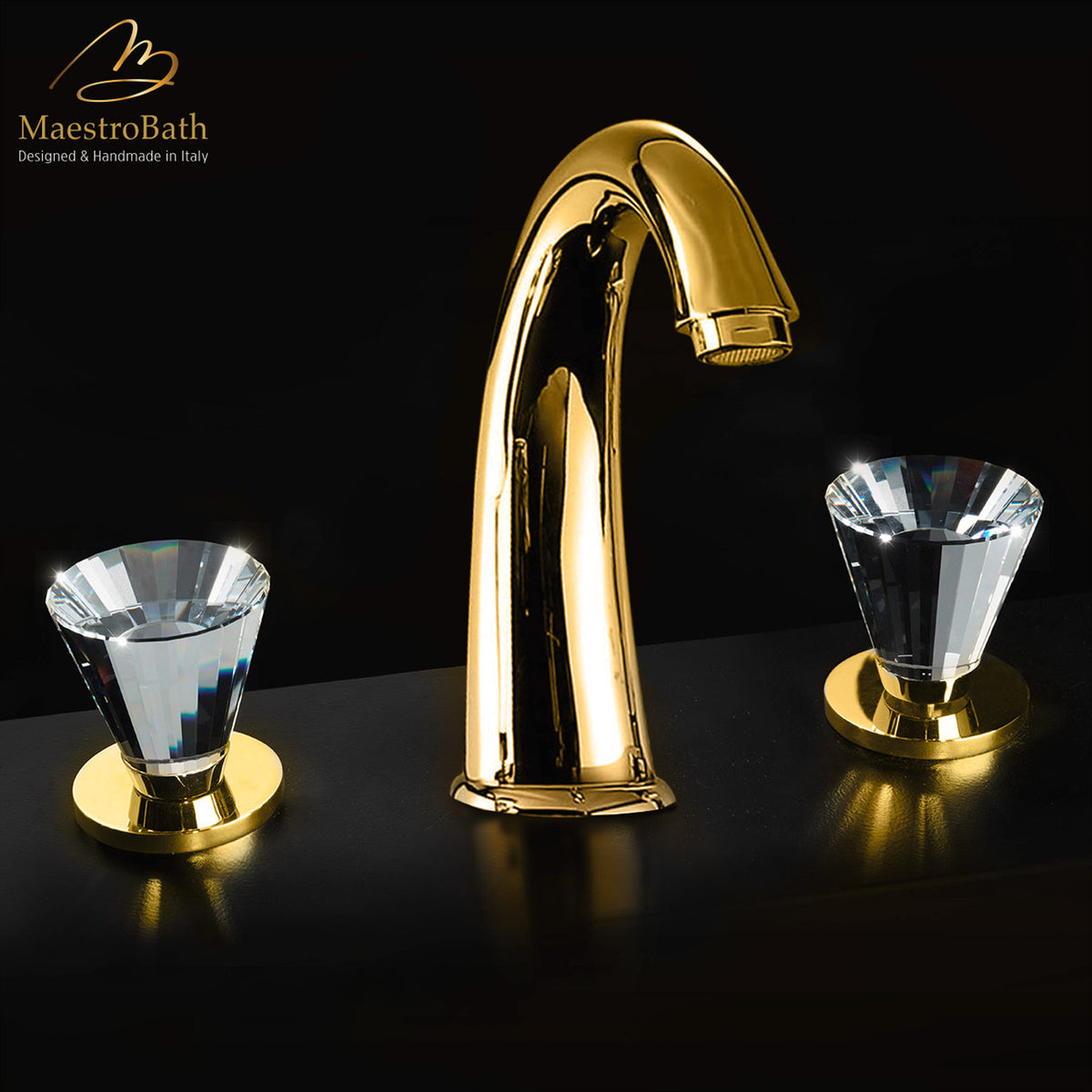 Artik 3-Hole Luxury Bathroom Faucet, shown in polished gold, made of lead-free brass #color_polished gold