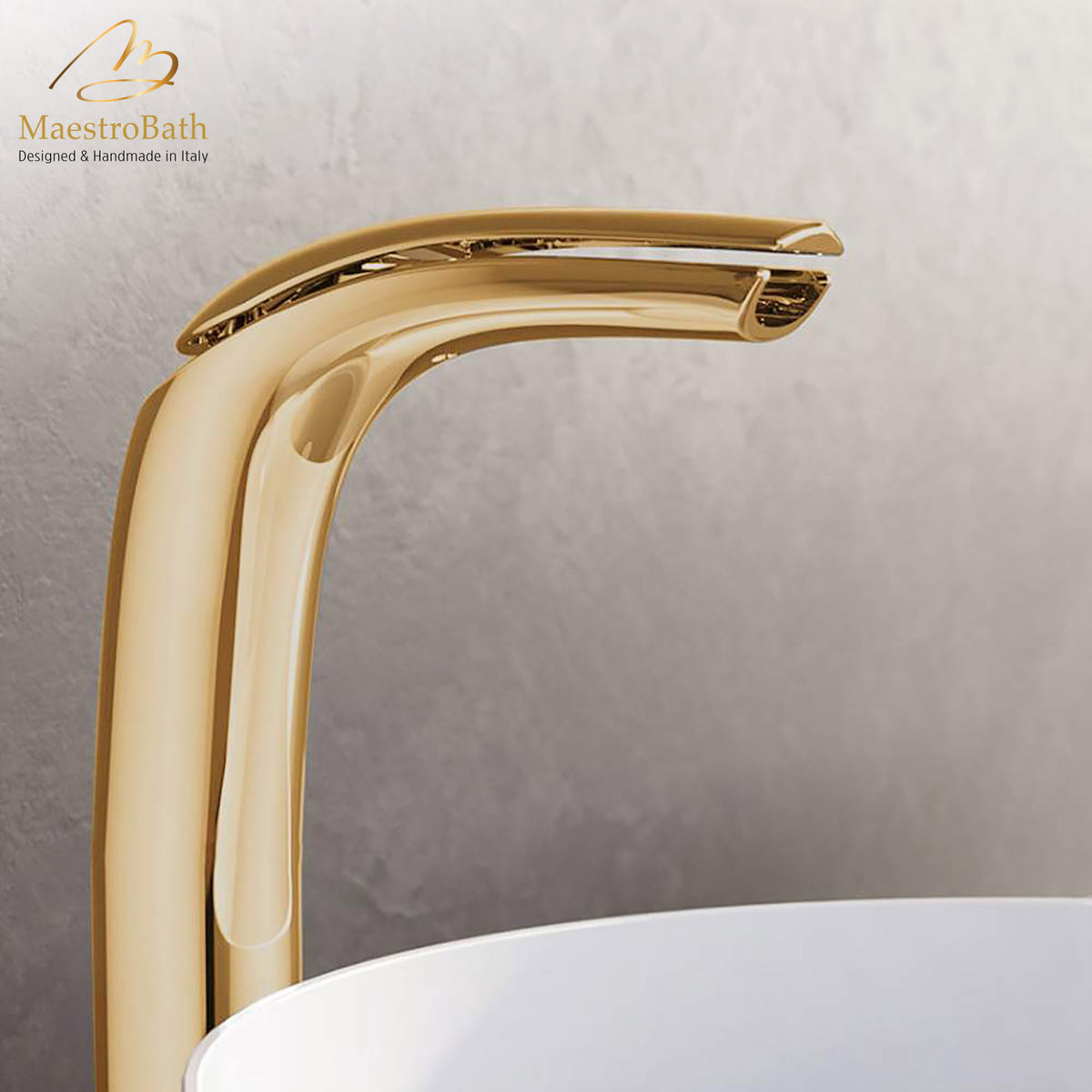 Deck mounted brass vessel sink faucet, shown in polished gold, 10.9 inch spout height and a 5.7 inch spout reach #color_polished gold