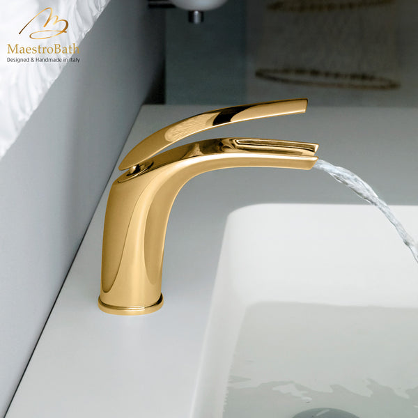 Italian Designer Vessel Sink Faucet #finish_polished gold