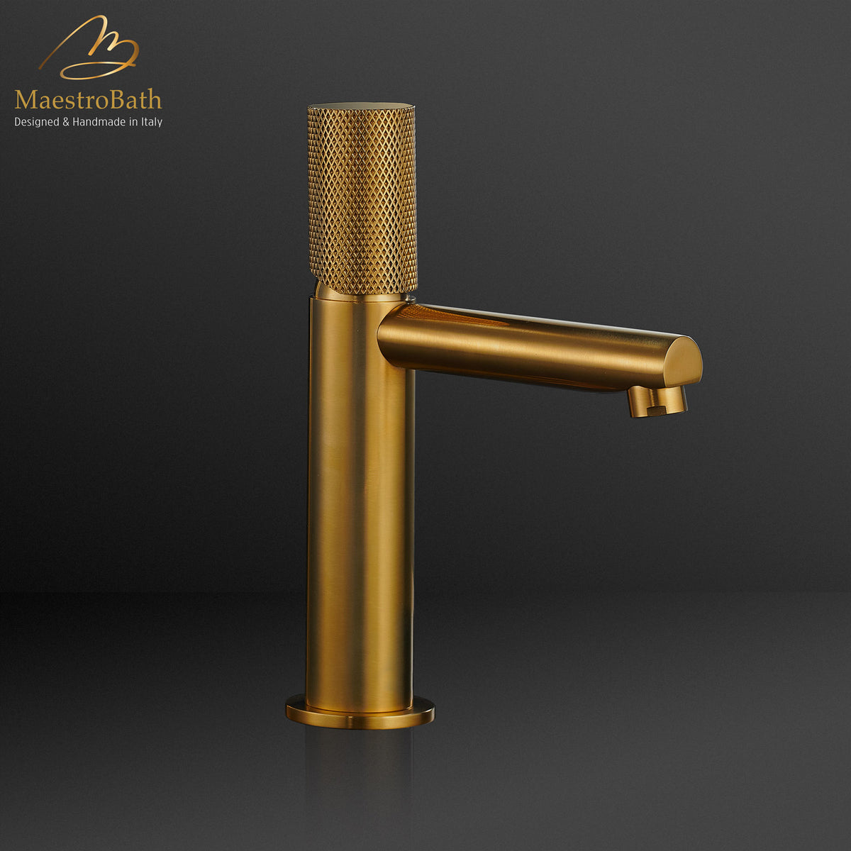 Deck mounted brass single hole bathroom faucet, shown in polished gold, 7.8 inch spout height and a 4.7 inch spout reach #color_polished gold
