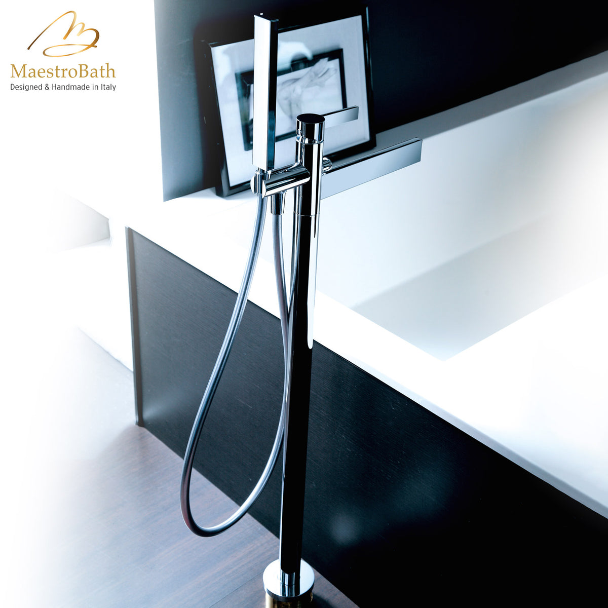 Brass tub filler, 13.6 inch by 3.8 inch by 43 inch, made of solid brass #color_polished chrome