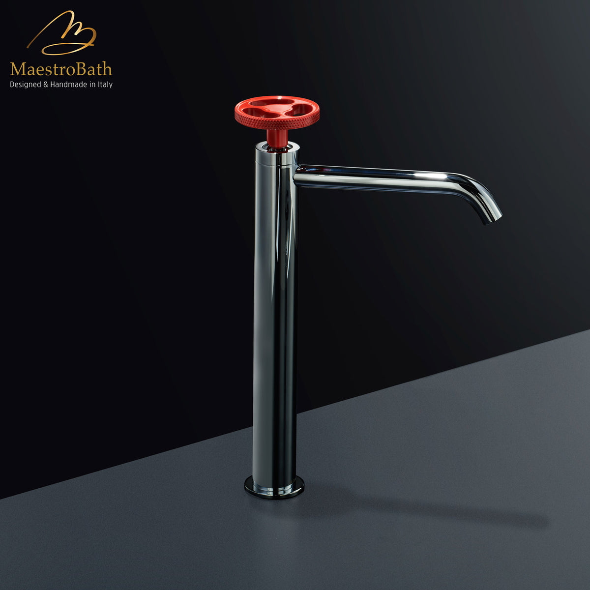 Deck mounted brass single hole bathroom faucet, shown in polished chrome, 12.4 inch spout height and a 6.5 inch spout reach