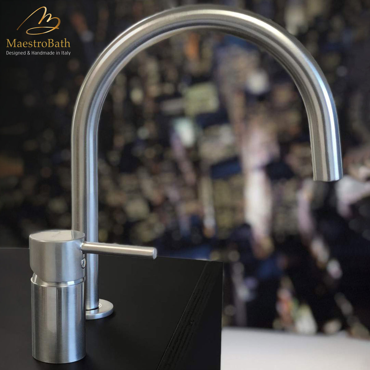 Deck mounted brass single hole bathroom faucet, shown in brushed chrome, 12.6 inch spout height and a 8.9 inch spout reach #color_brushed chrome