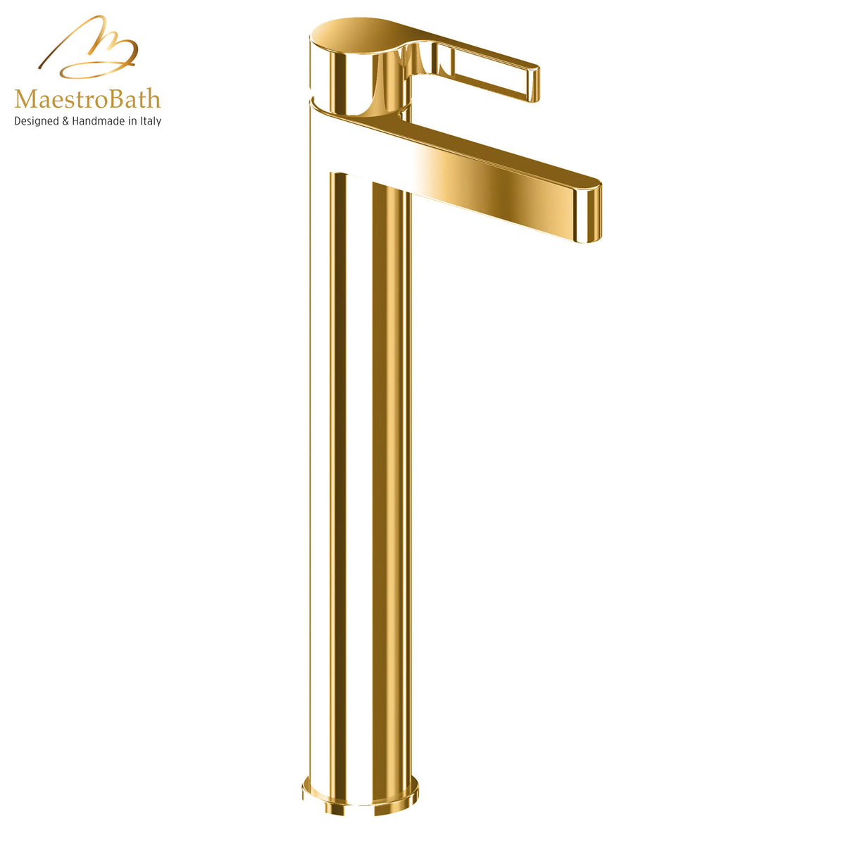 Deck mounted brass vessel sink faucet, shown in polished gold, 13.1 inch spout height and a 6.3 inch spout reach #color_polished gold