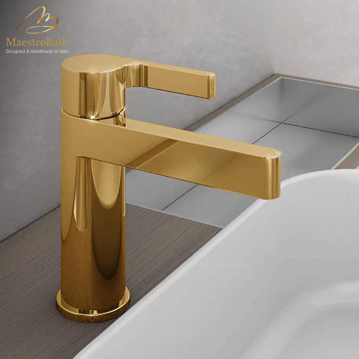 Deck mounted brass single hole bathroom faucet, shown in polished gold, 6 inch spout height and a 6.2 inch spout reach #color_polished gold