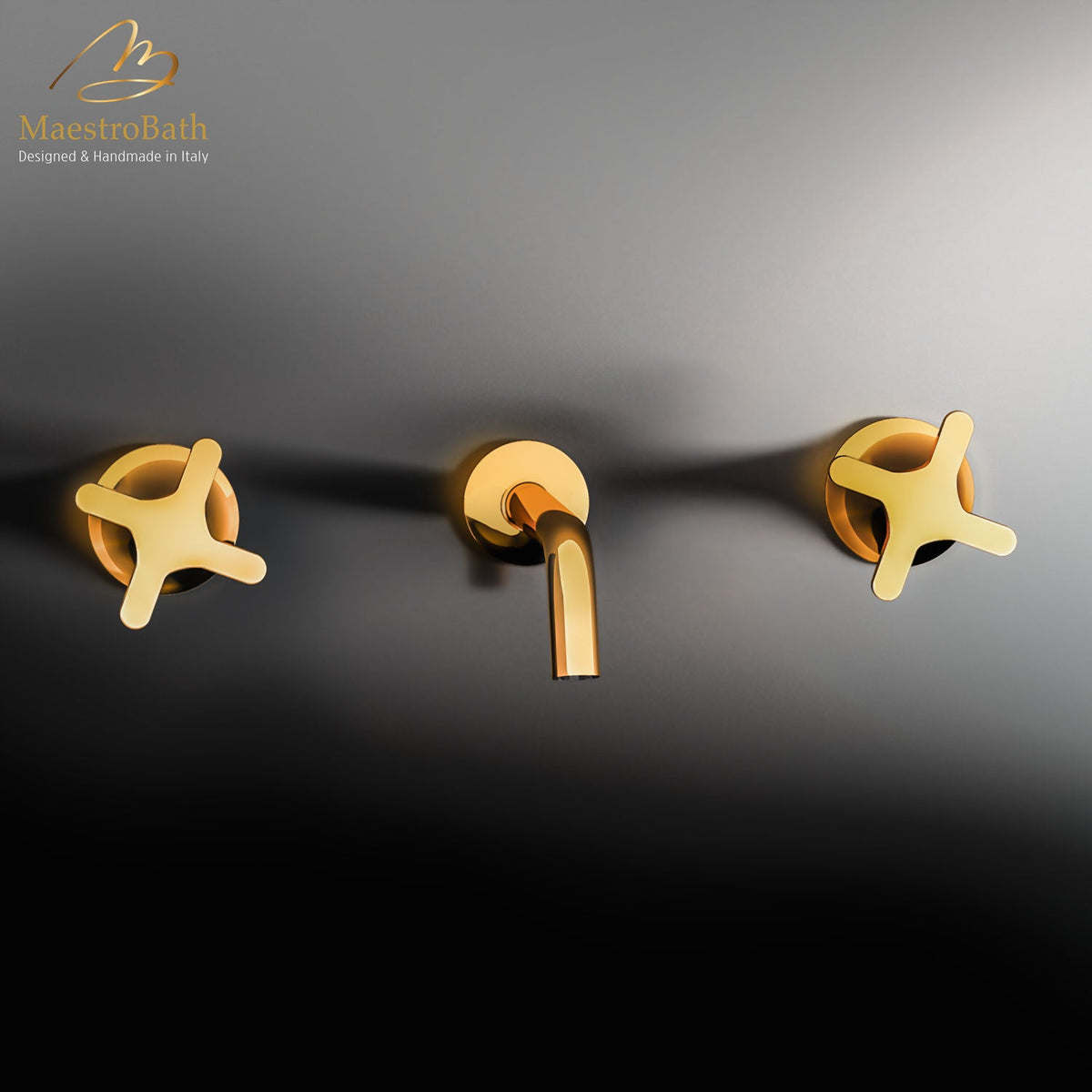 Fioritura Luxury Wall-mount Bathroom Faucet, shown in polished gold, 2.3 inch spout height and a 7.9 inch spout reach #color_polished gold