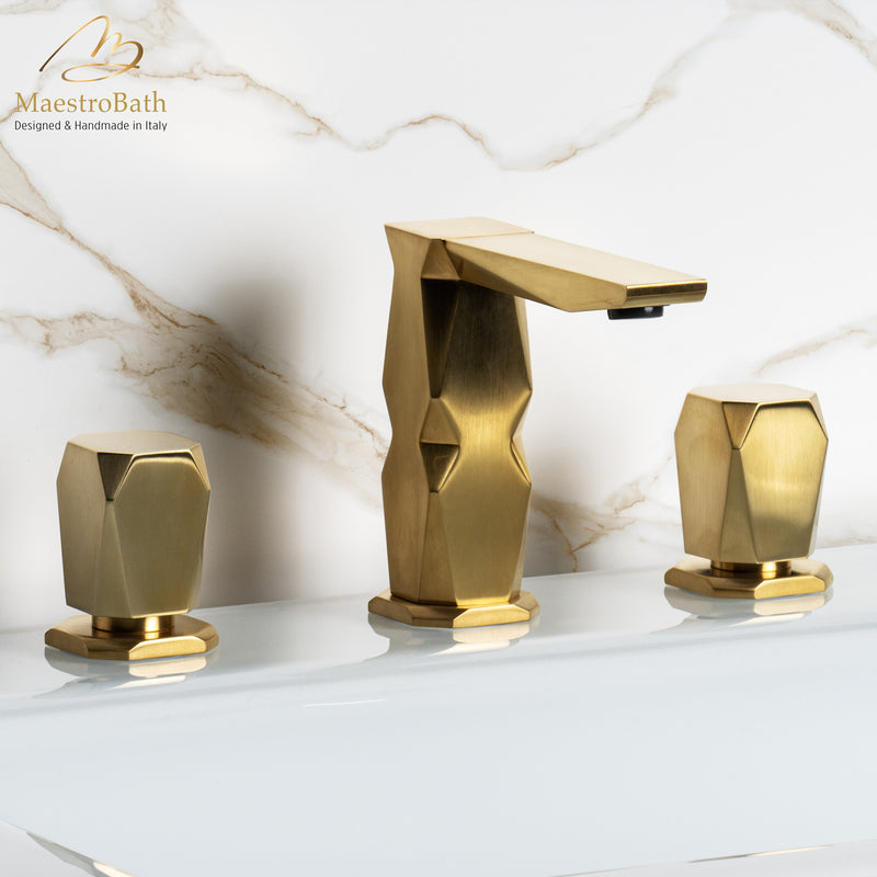 Ikon 3-Hole Brushed Gold Luxury Bathroom Faucet