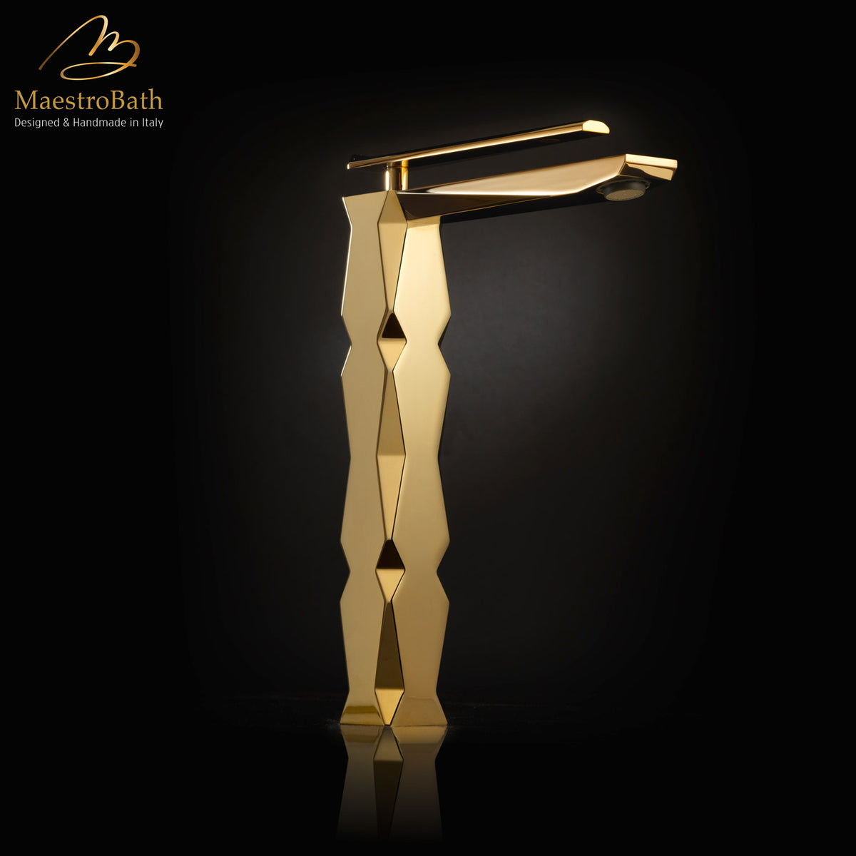 Deck mounted brass vessel sink faucet, shown in polished gold, 10.9 inch spout height and a 6.4 inch spout reach #color_polished gold