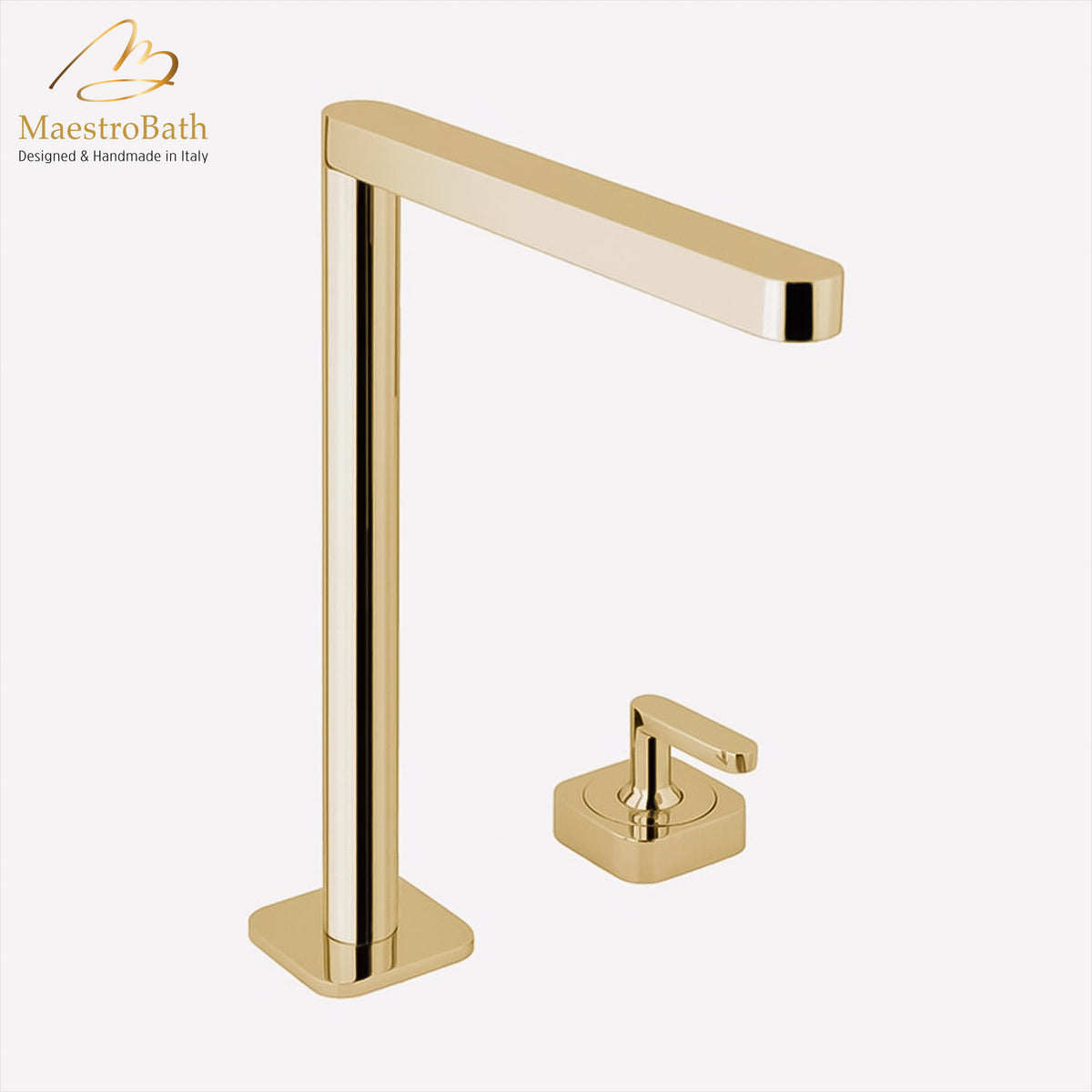 Deck mounted brass vessel sink faucet, shown in polished gold, 10 inch spout height and a 7.1 inch spout reach #color_polished gold